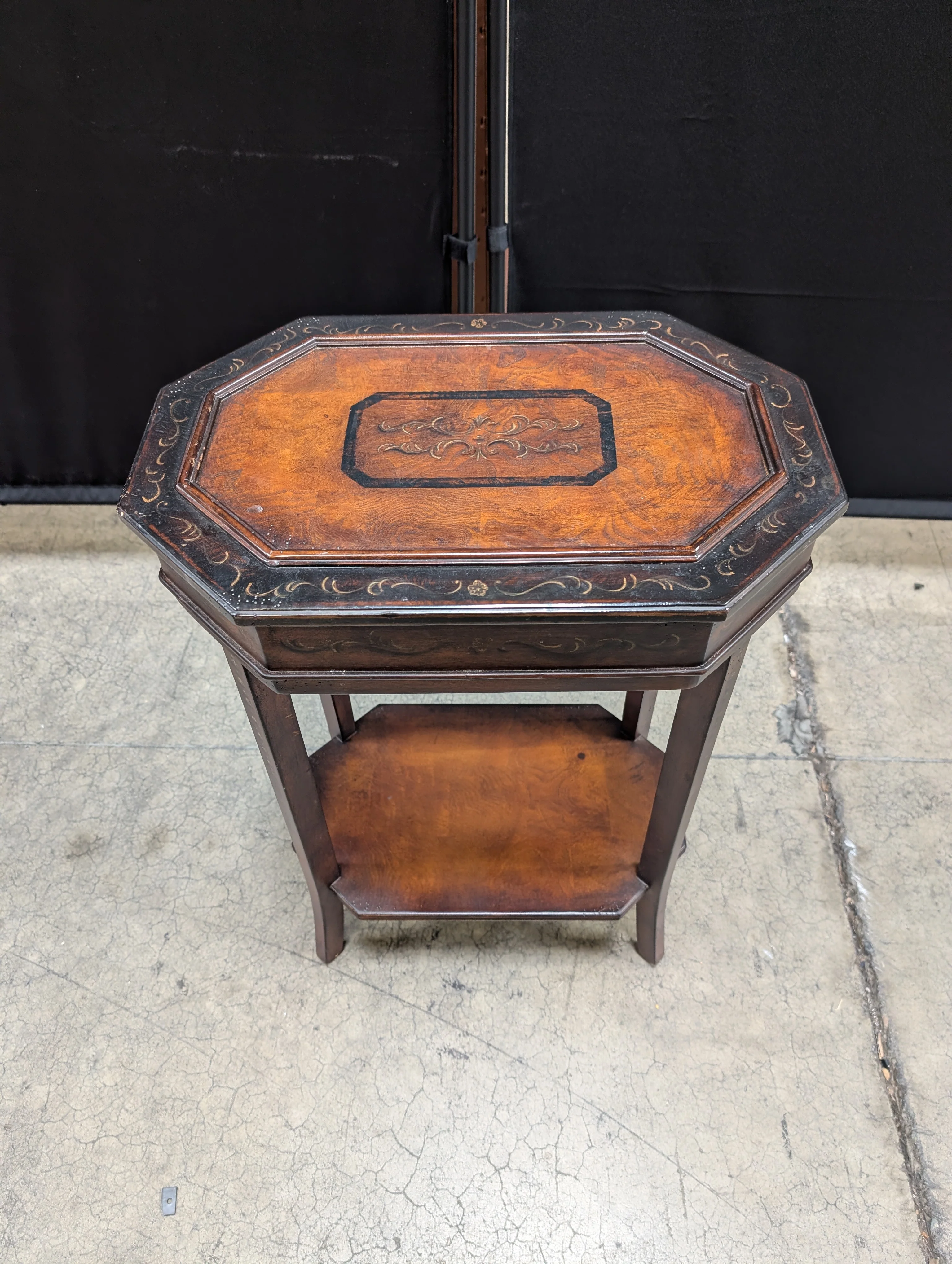 Octagonal Accent Table with Inlaid Wood Top - Image 2