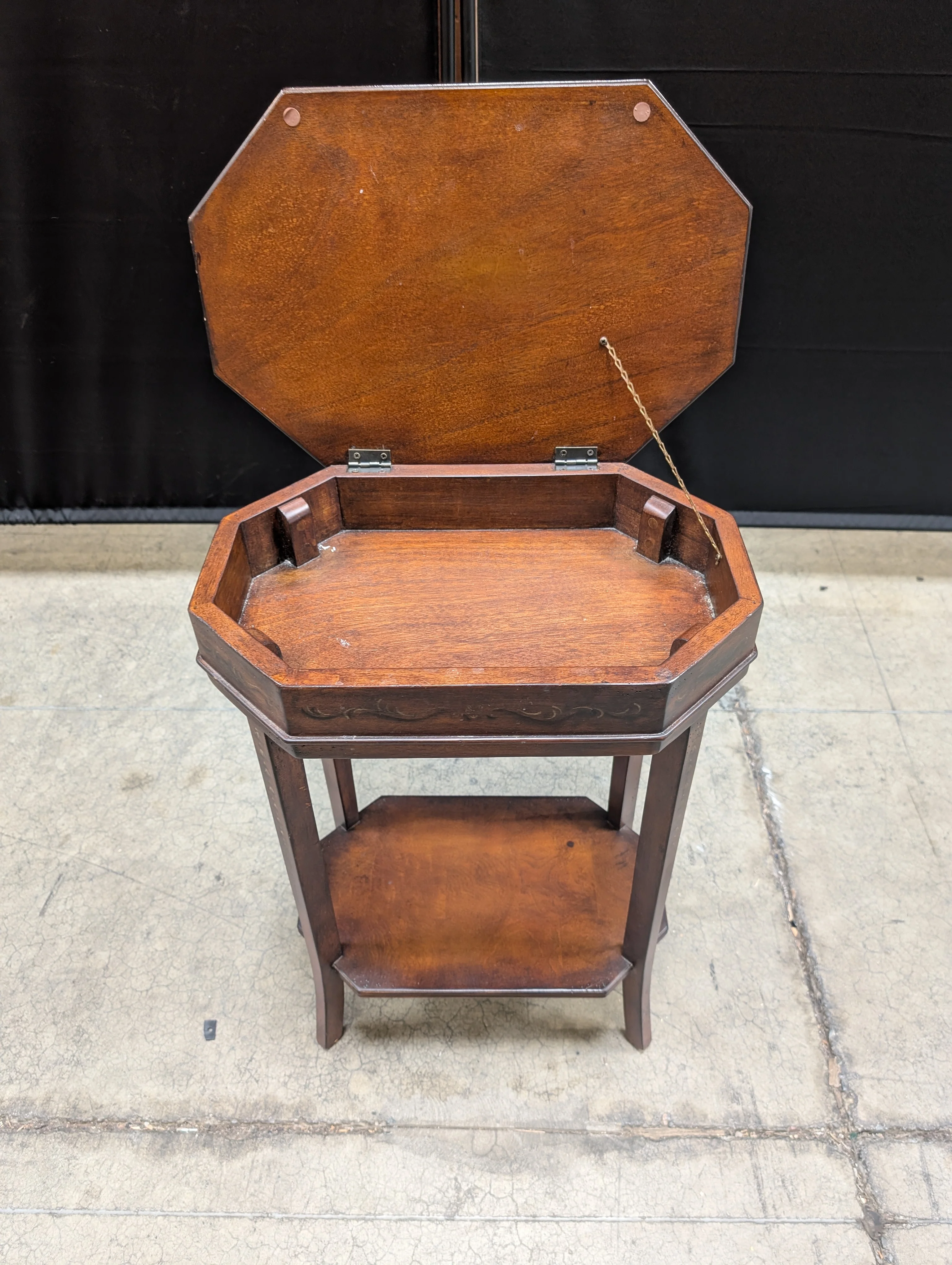 Octagonal Accent Table with Inlaid Wood Top - Image 3