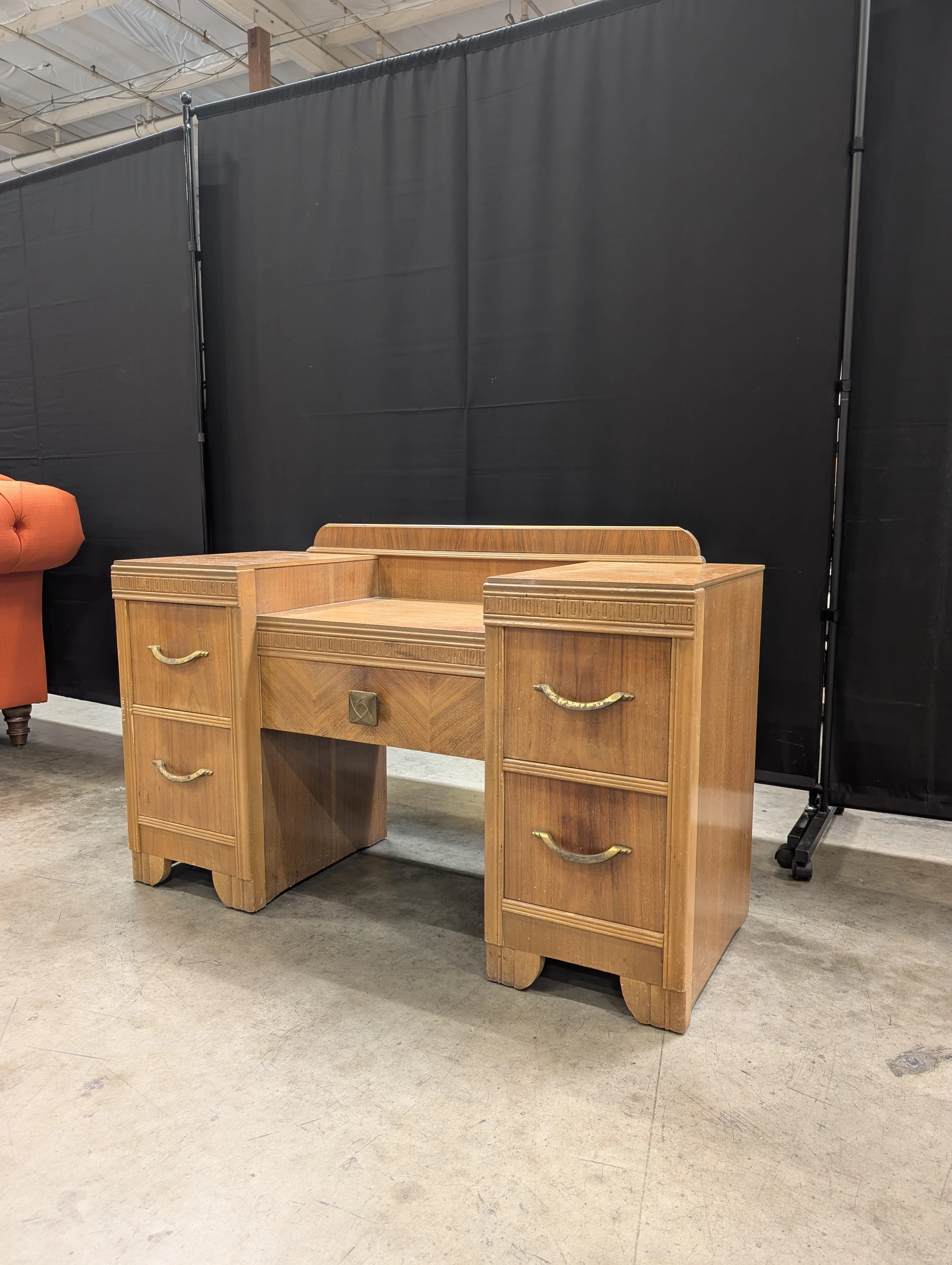 Vintage Wood Vanity Desk with Multiple Drawers - Image 2