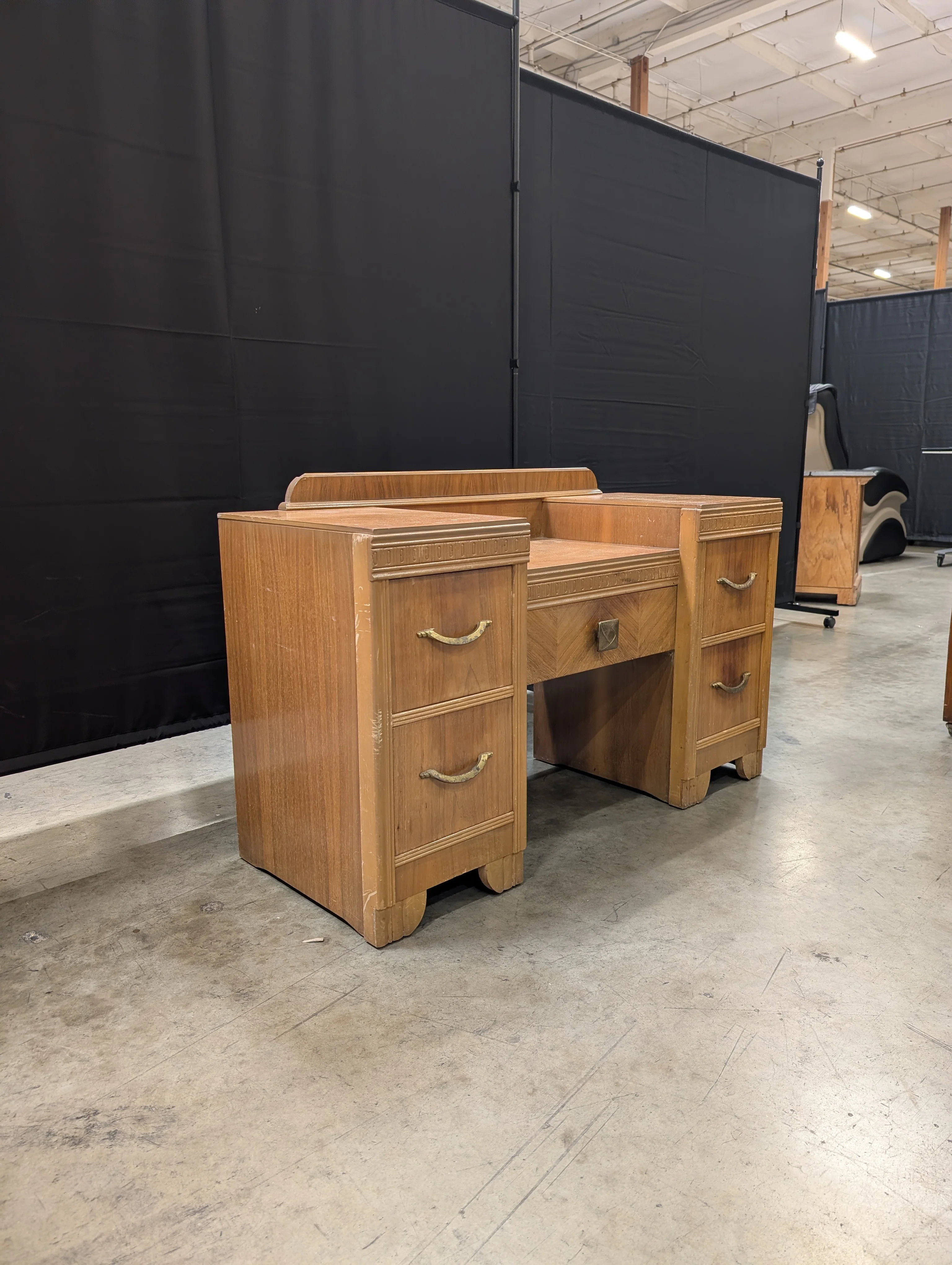 Vintage Wood Vanity Desk with Multiple Drawers - Image 3