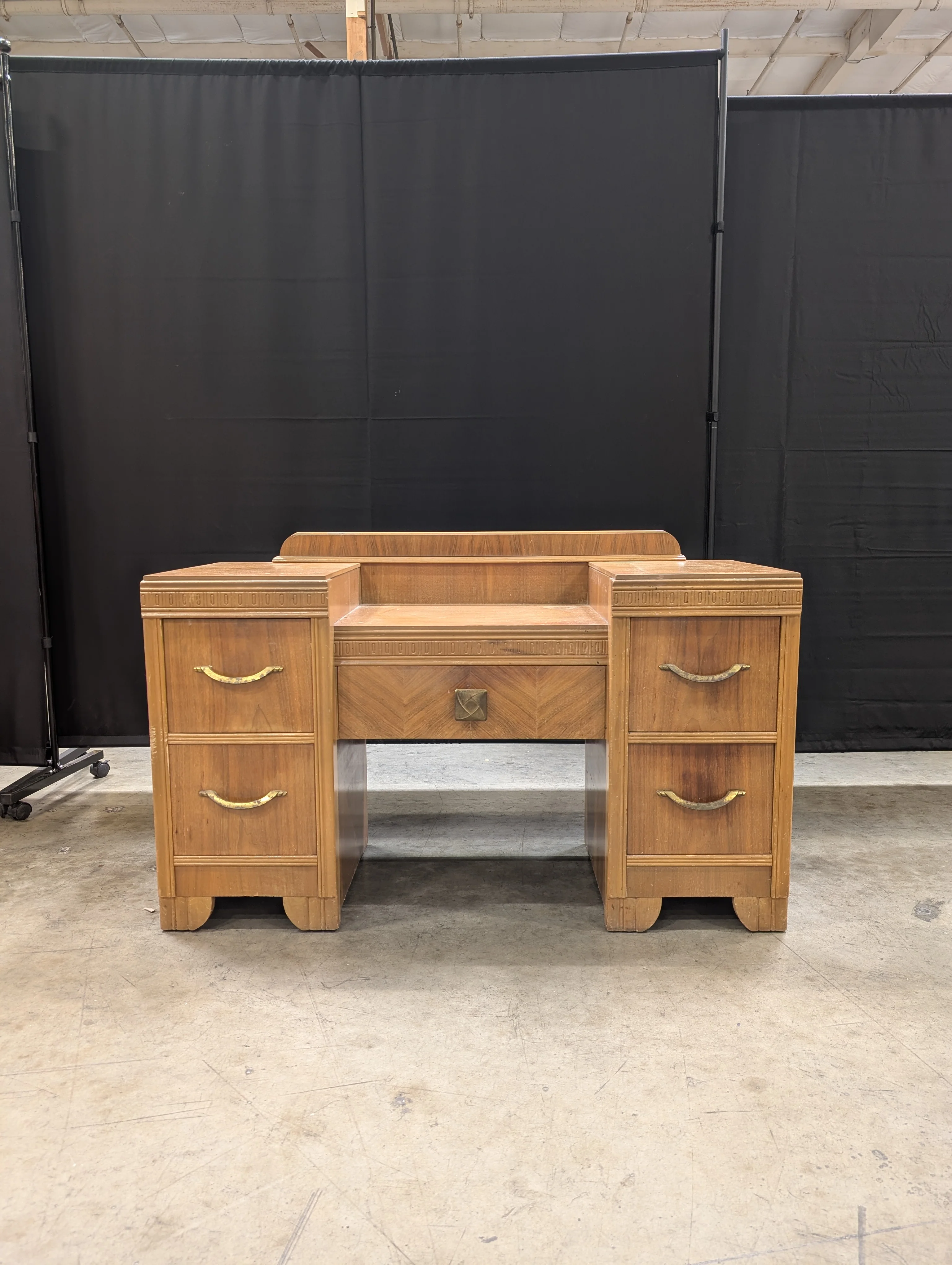 Vintage Wood Vanity Desk with Multiple Drawers - Image 4