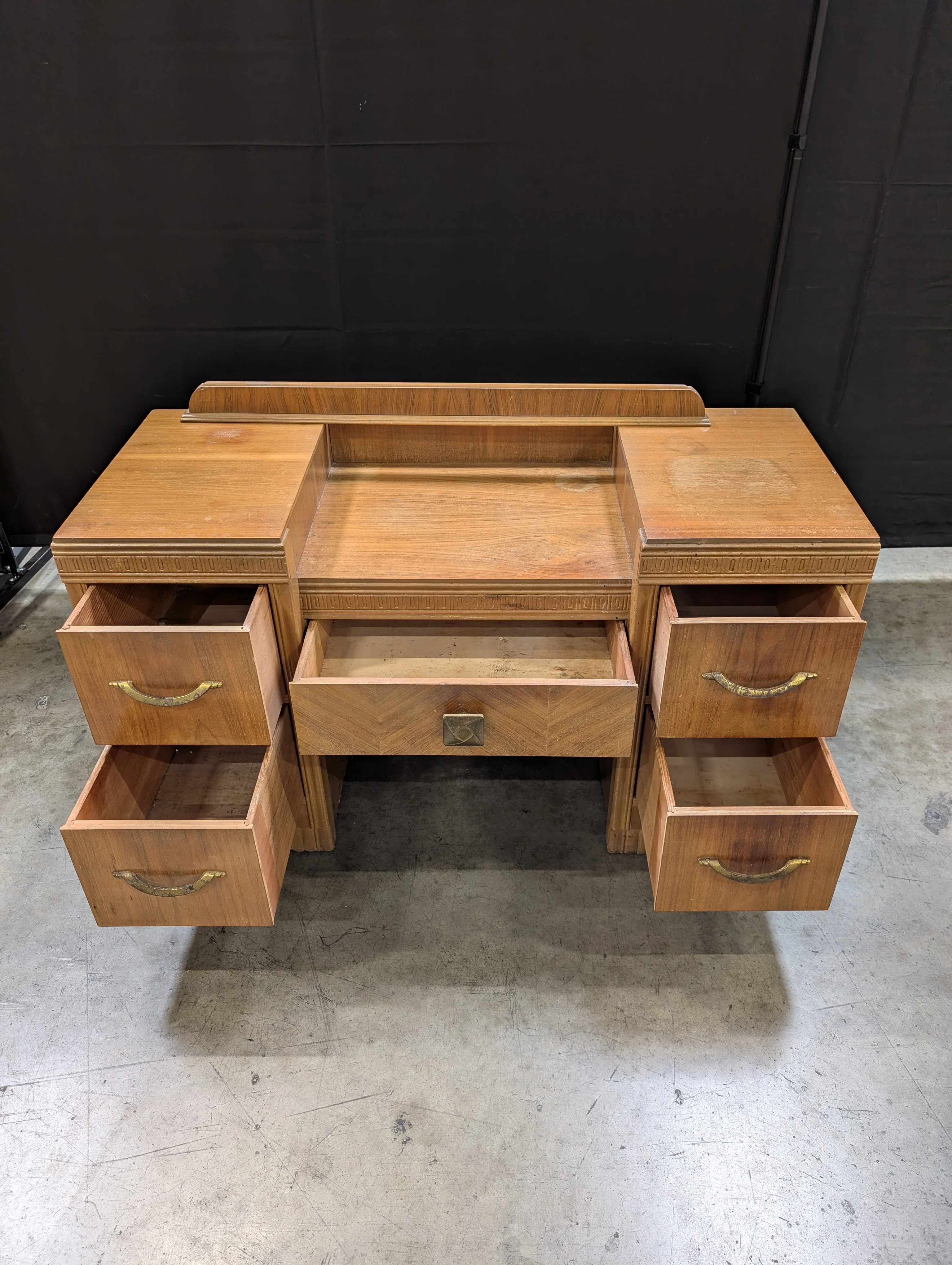 Vintage Wood Vanity Desk with Multiple Drawers - Image 5
