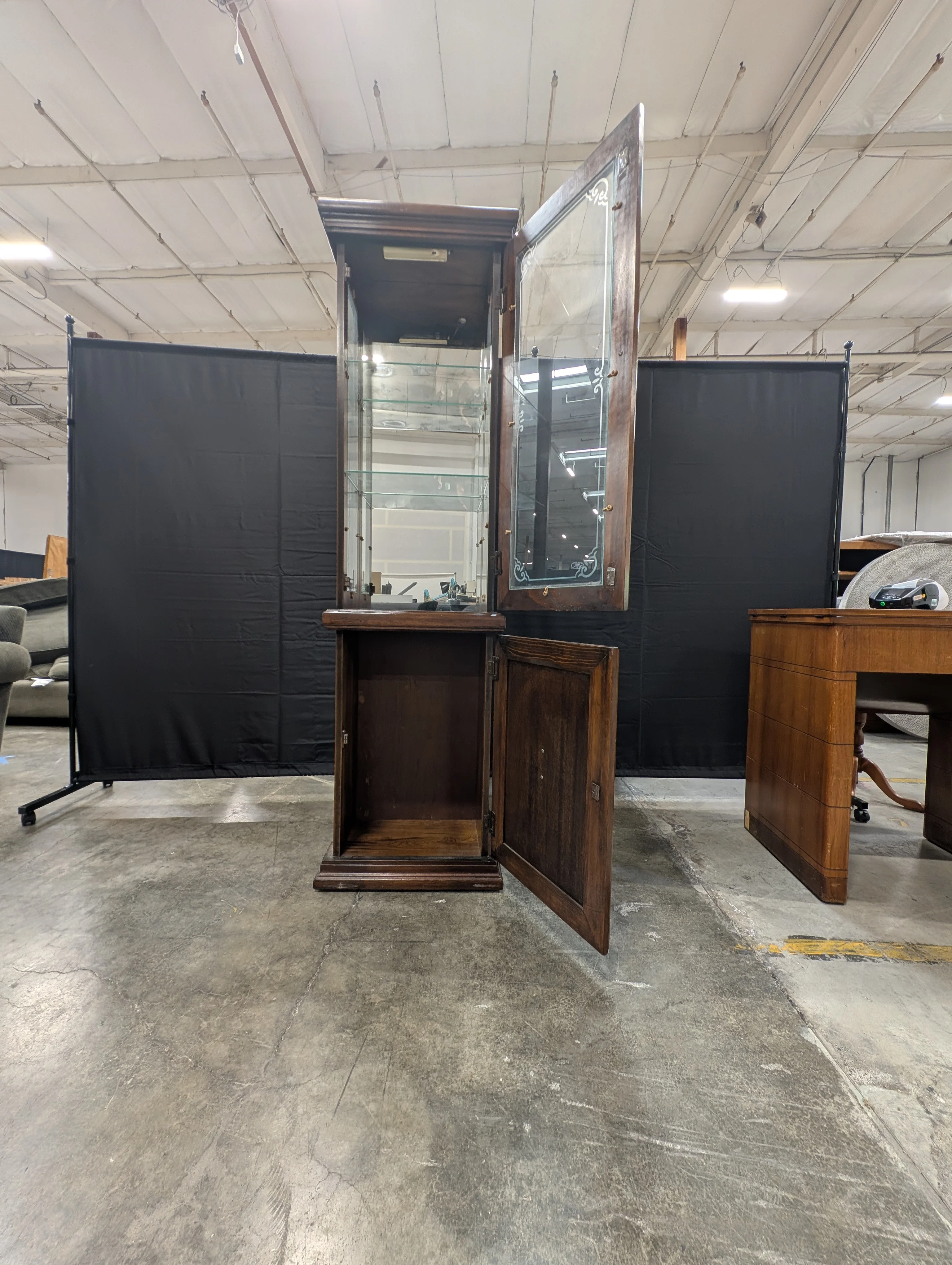 Traditional Hardwood and Glass Curio Display Cabinet - Image 5