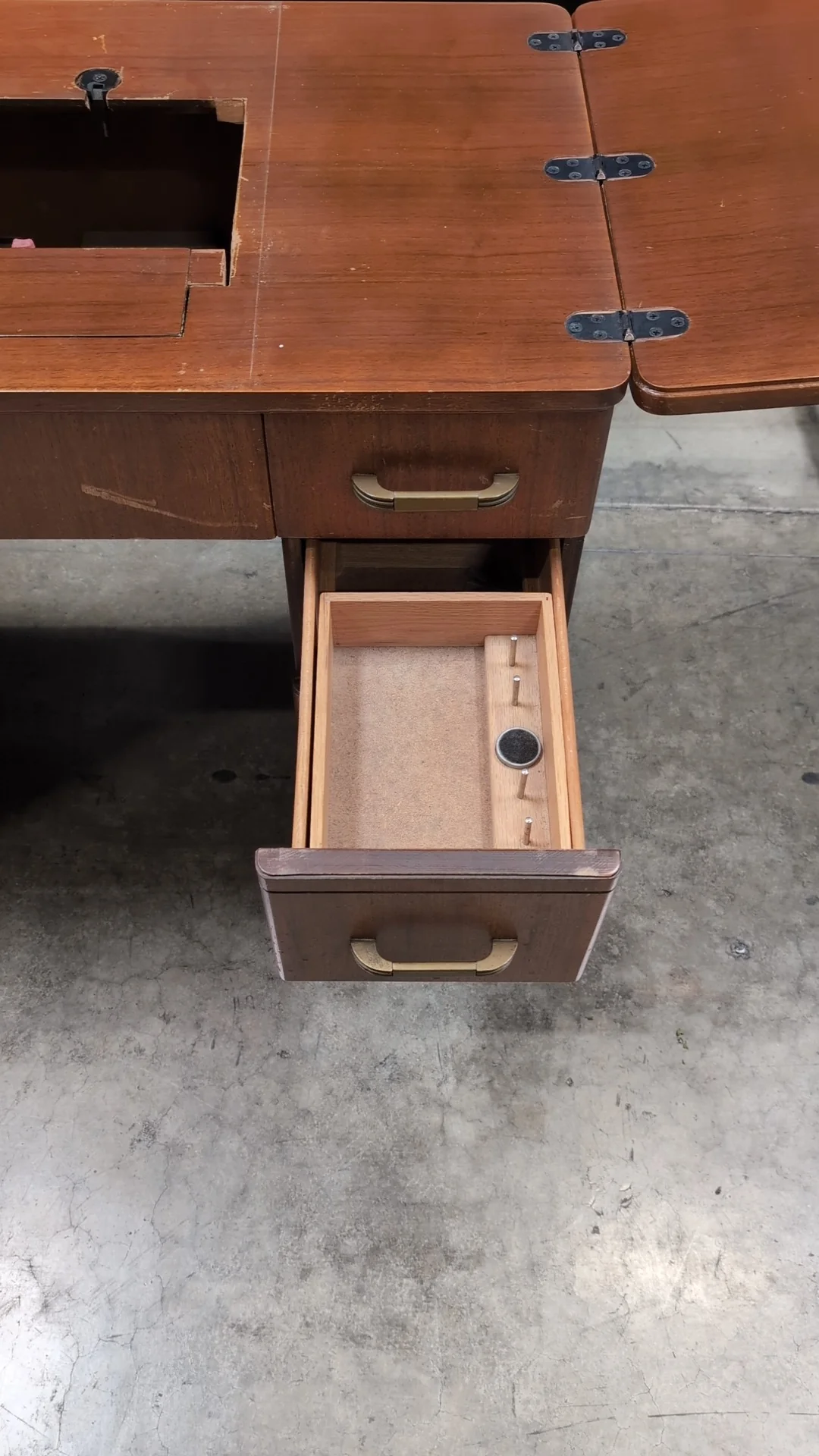 Vintage Wood Craft Table with Storage Drawers - Image 15