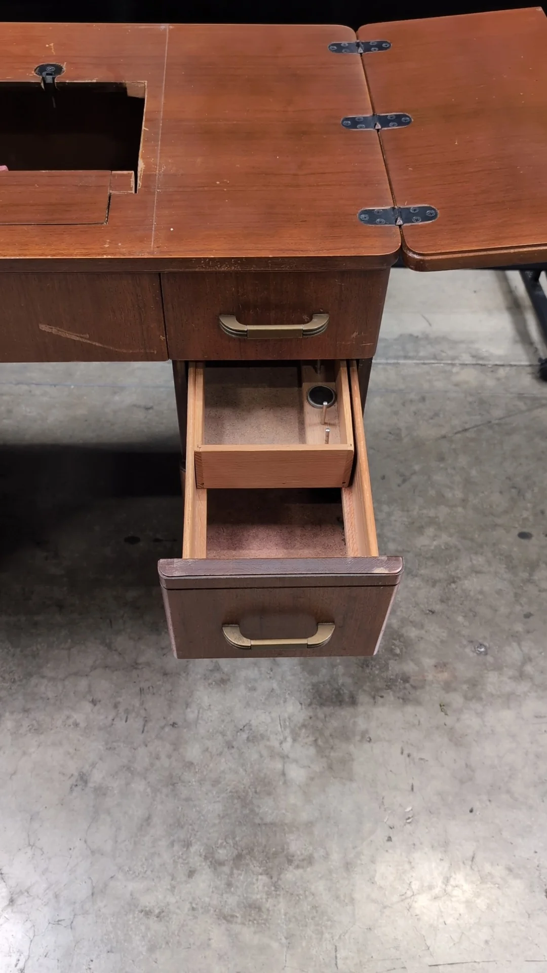 Vintage Wood Craft Table with Storage Drawers - Image 16