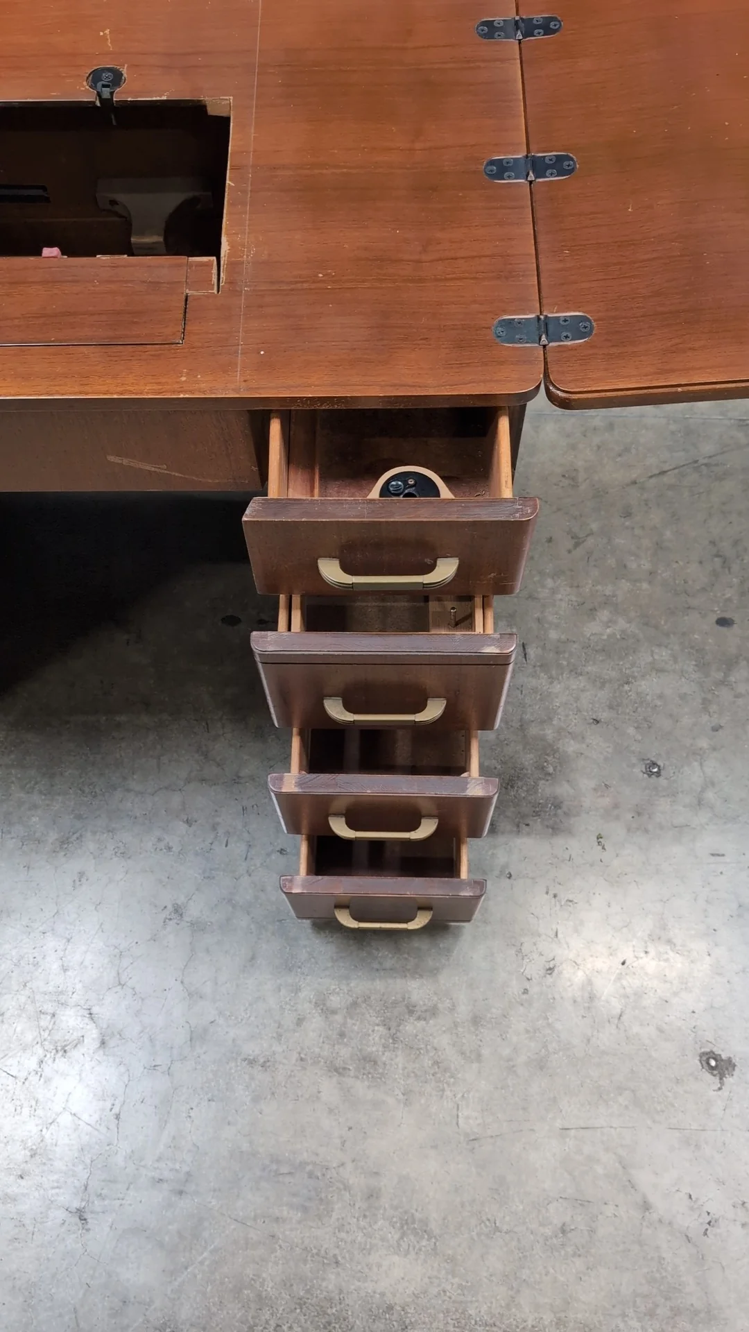 Vintage Wood Craft Table with Storage Drawers - Image 18