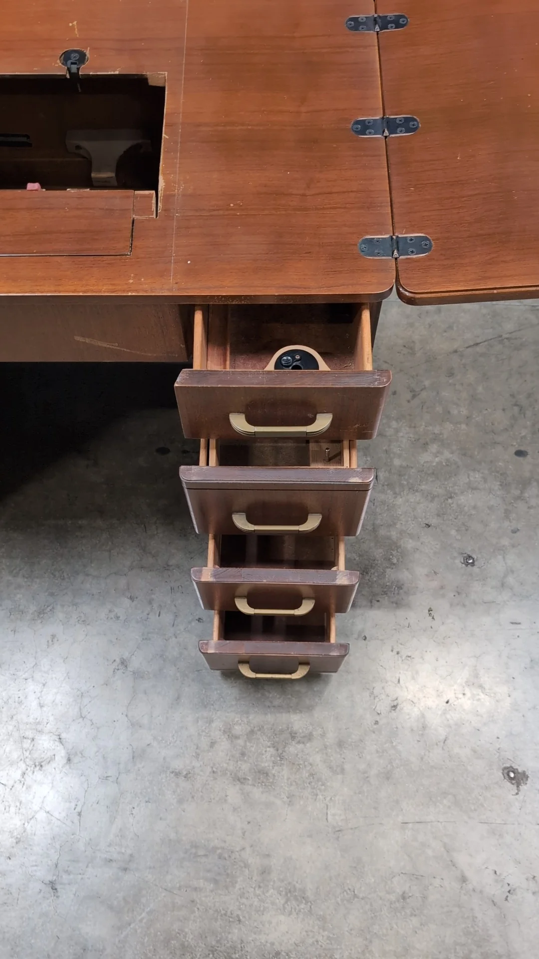 Vintage Wood Craft Table with Storage Drawers - Image 19