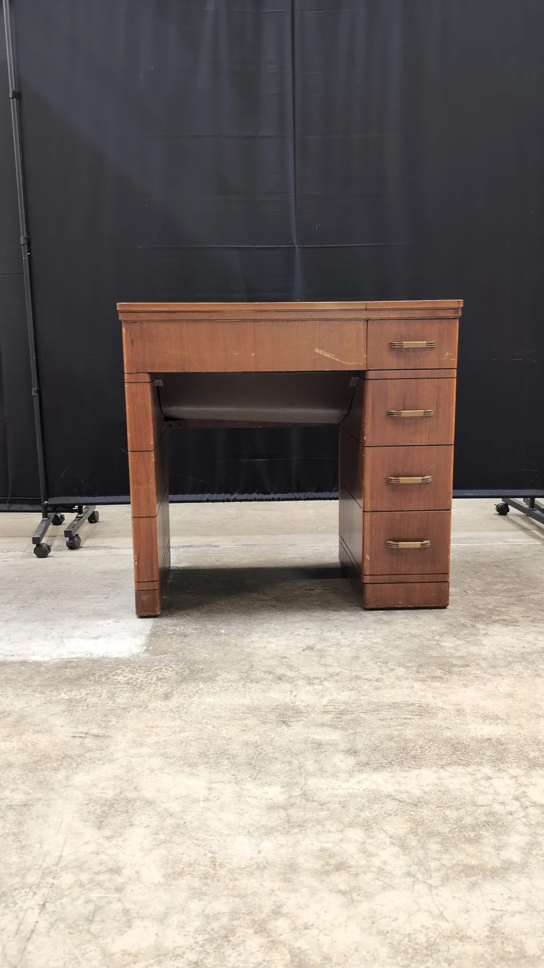 Vintage Wood Craft Table with Storage Drawers - Image 2