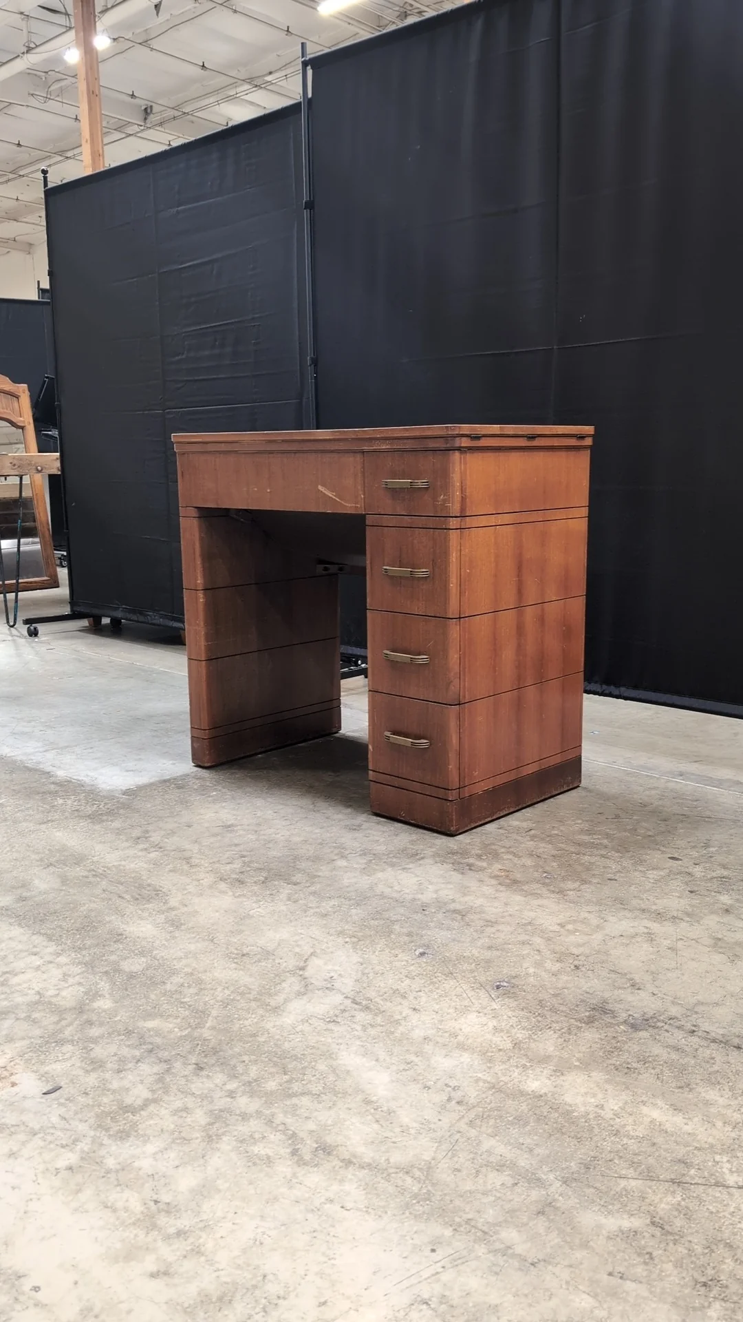 Vintage Wood Craft Table with Storage Drawers - Image 3