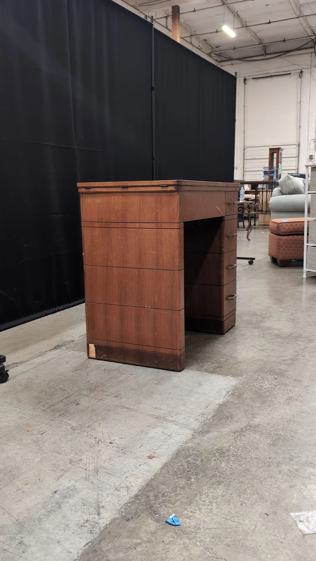 Vintage Wood Craft Table with Storage Drawers - Image 6