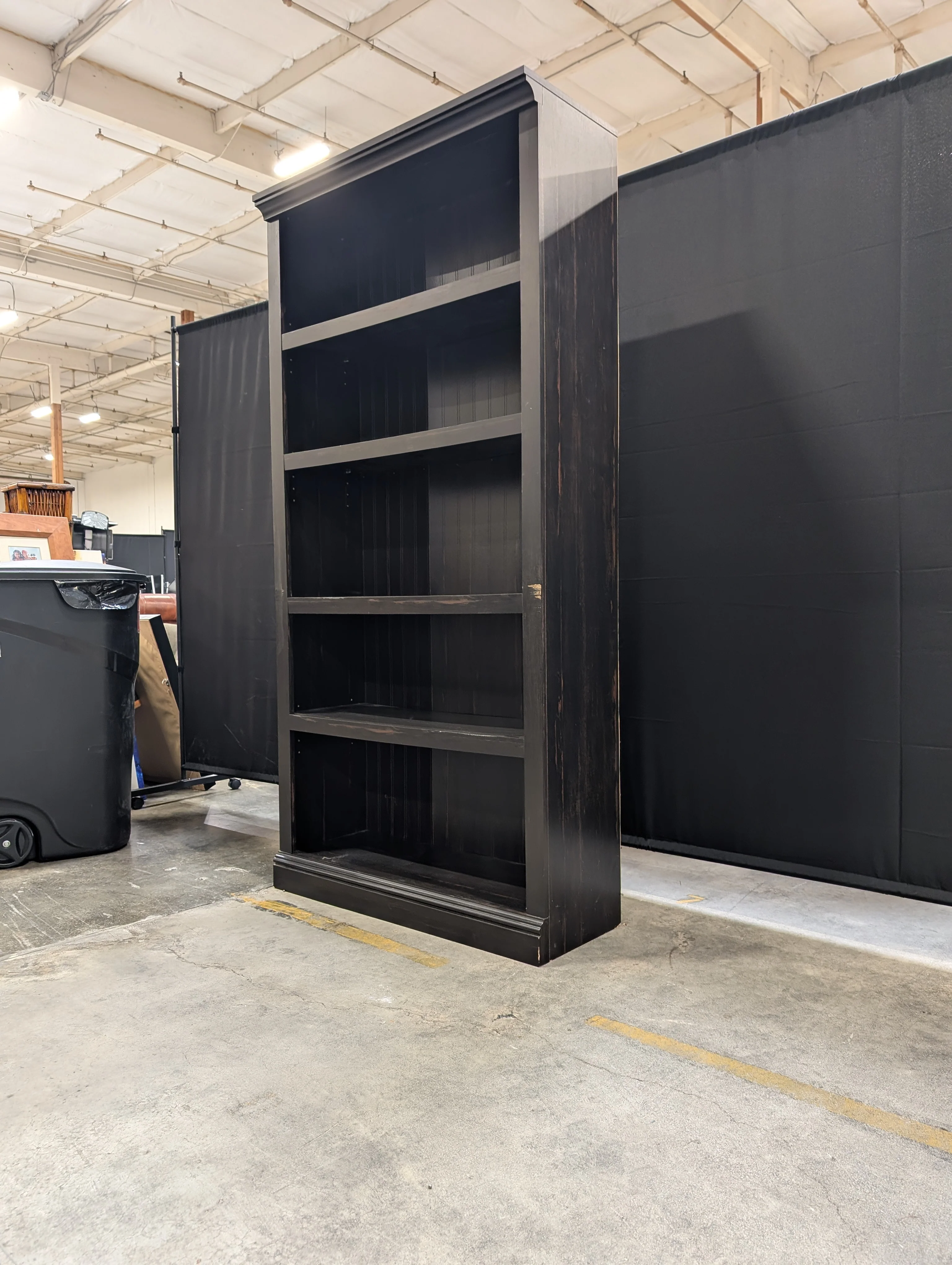 Tall Dark Wood Finish Multi-Shelf Bookcase Storage Unit - Image 4