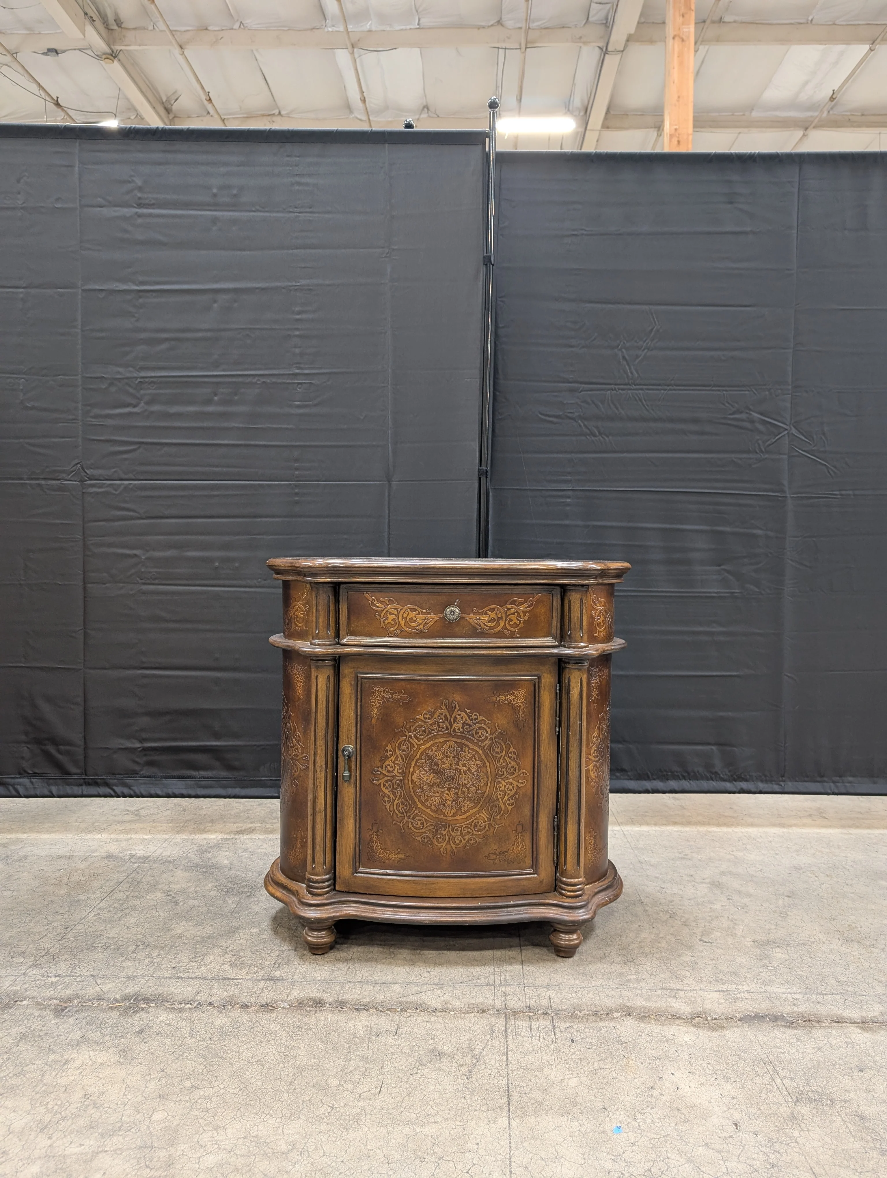 Ornate Dark Wood Accent Cabinet with Drawer - Image 2