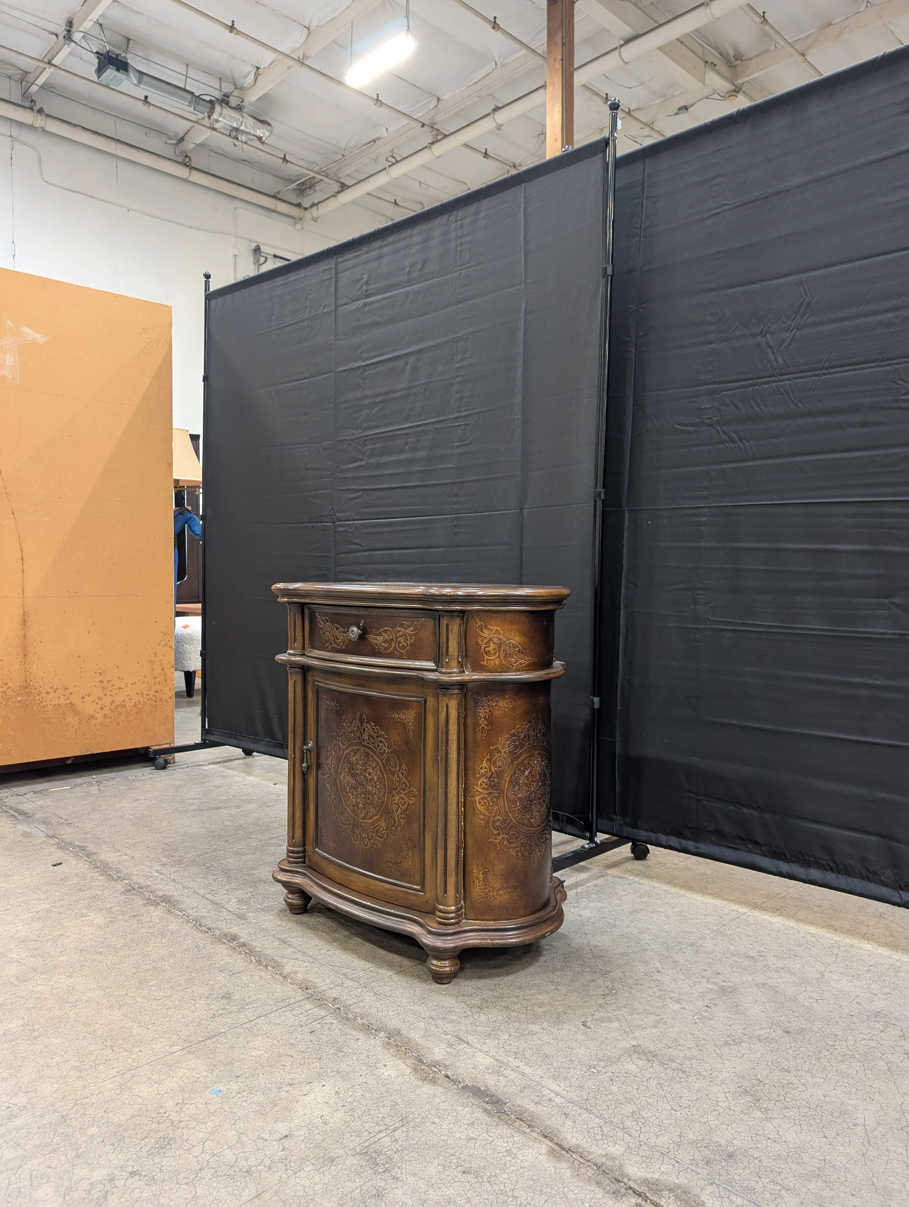 Ornate Dark Wood Accent Cabinet with Drawer - Image 3