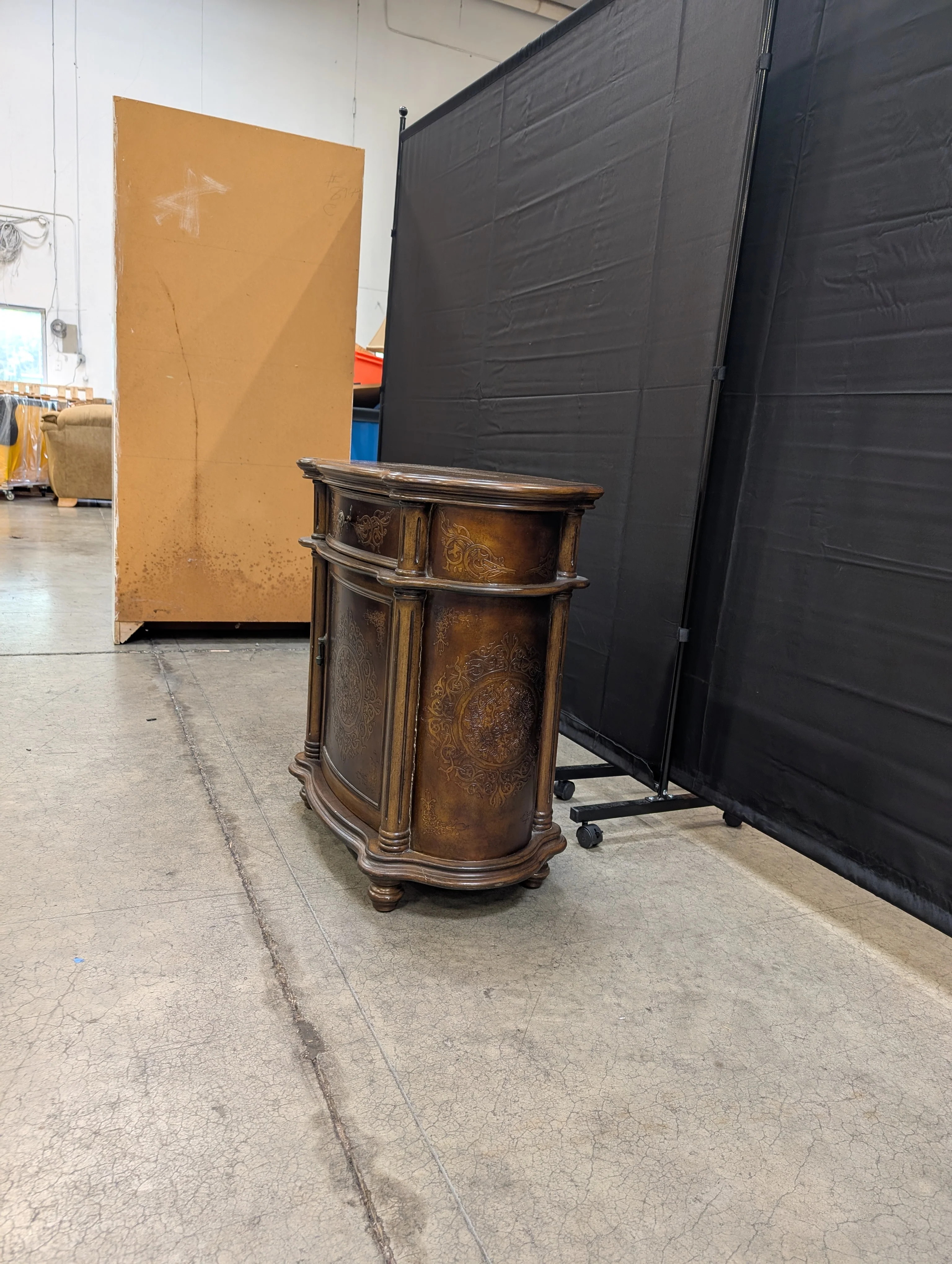 Ornate Dark Wood Accent Cabinet with Drawer - Image 4