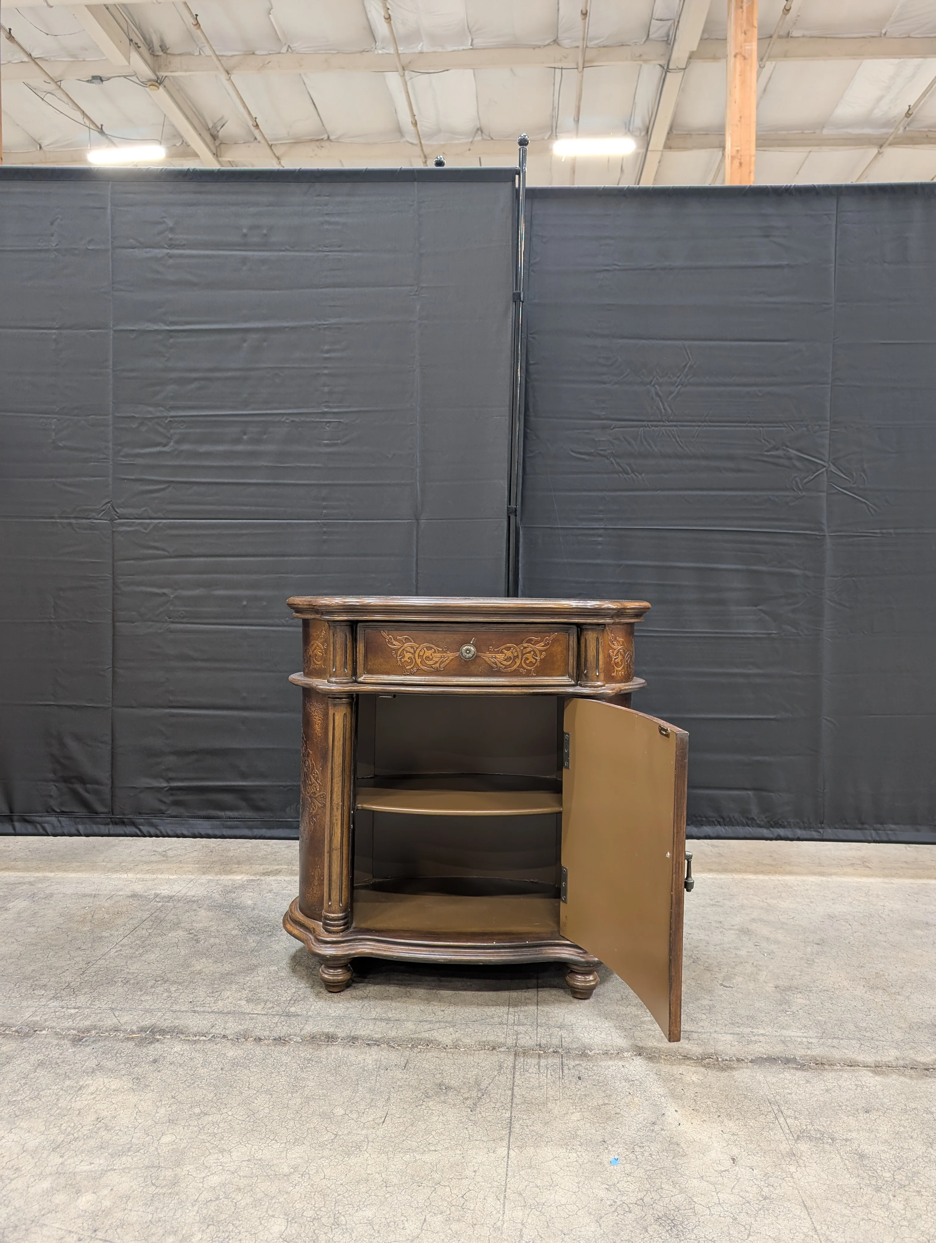 Ornate Dark Wood Accent Cabinet with Drawer - Image 5