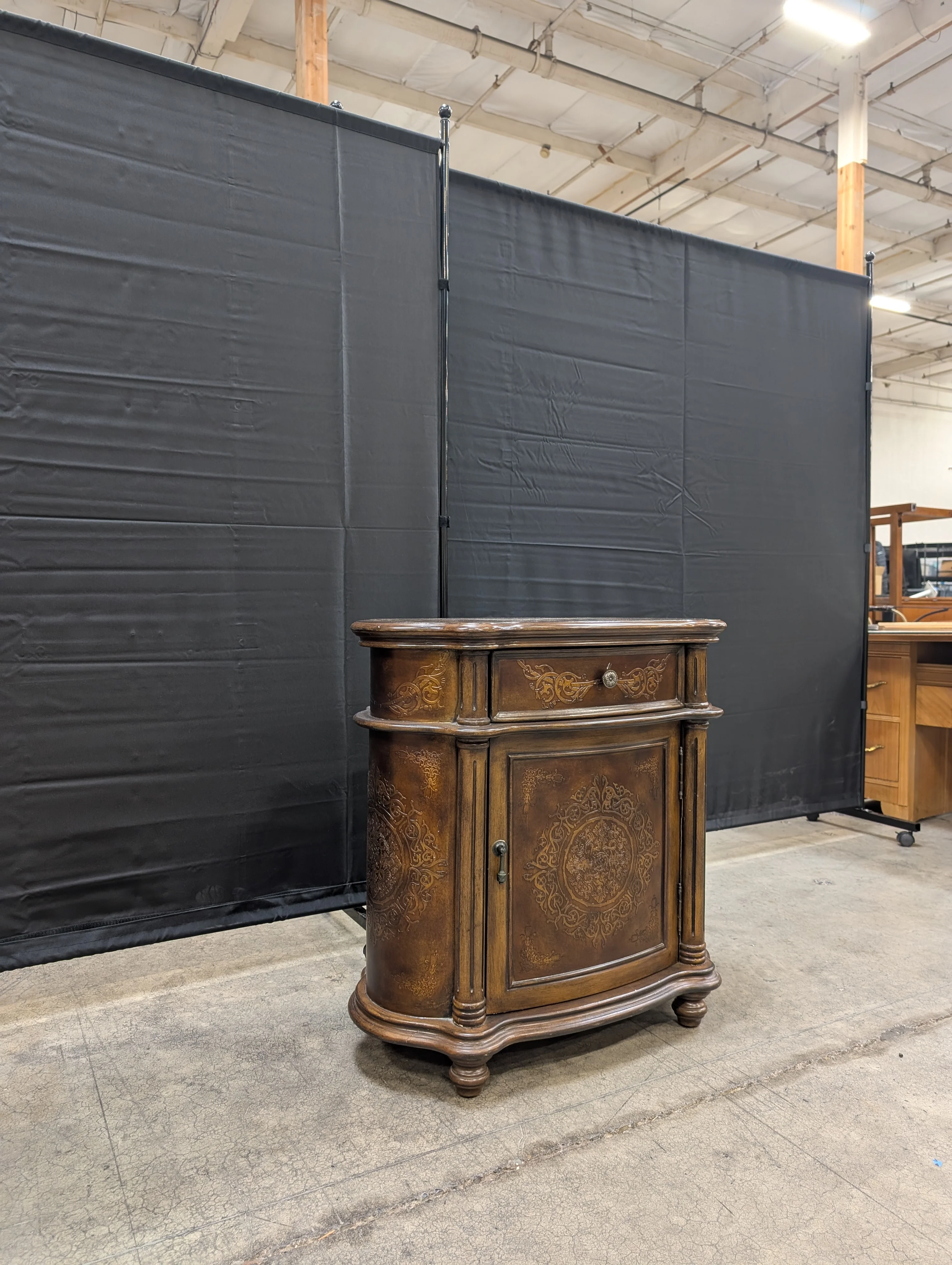 Ornate Dark Wood Accent Cabinet with Drawer - Image 6