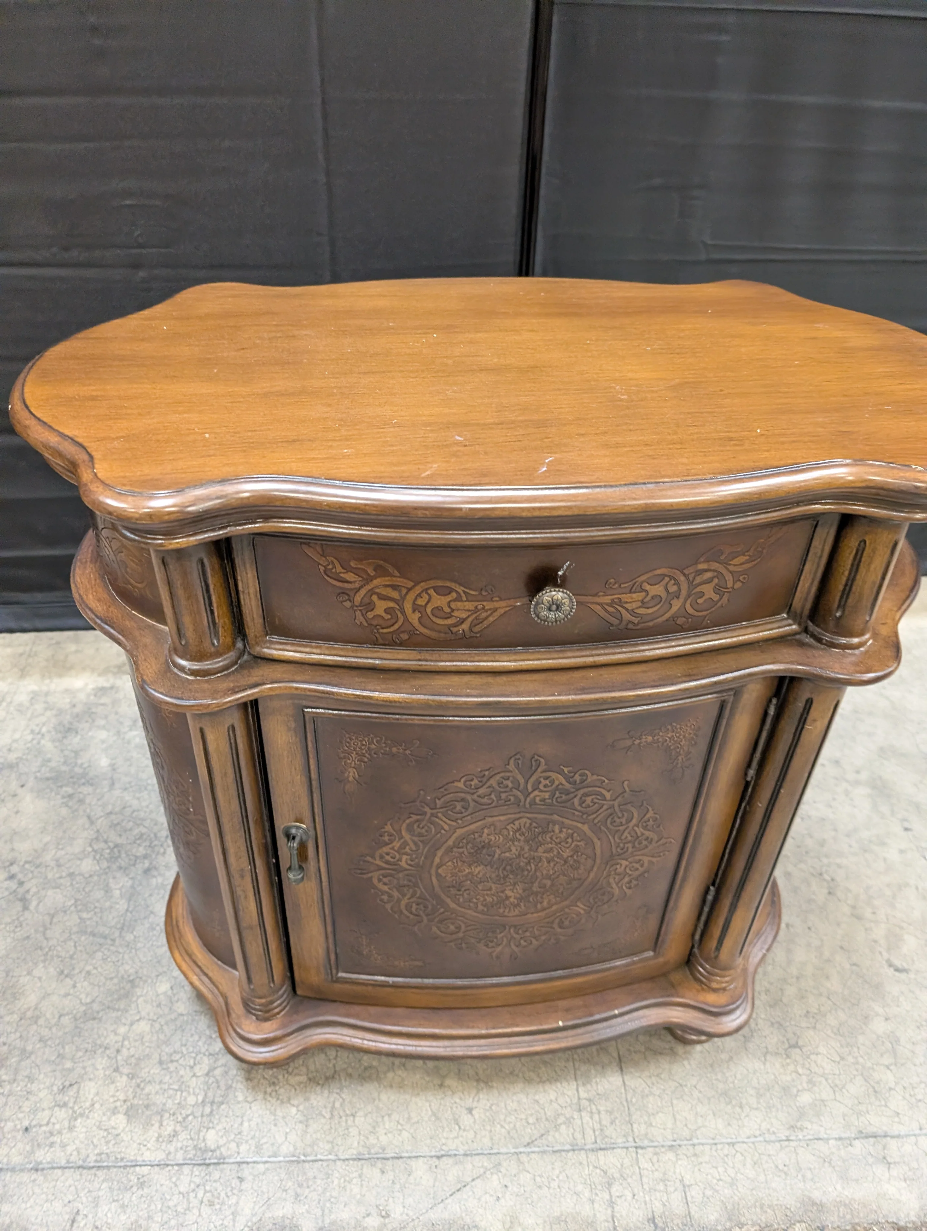 Ornate Dark Wood Accent Cabinet with Drawer - Image 8