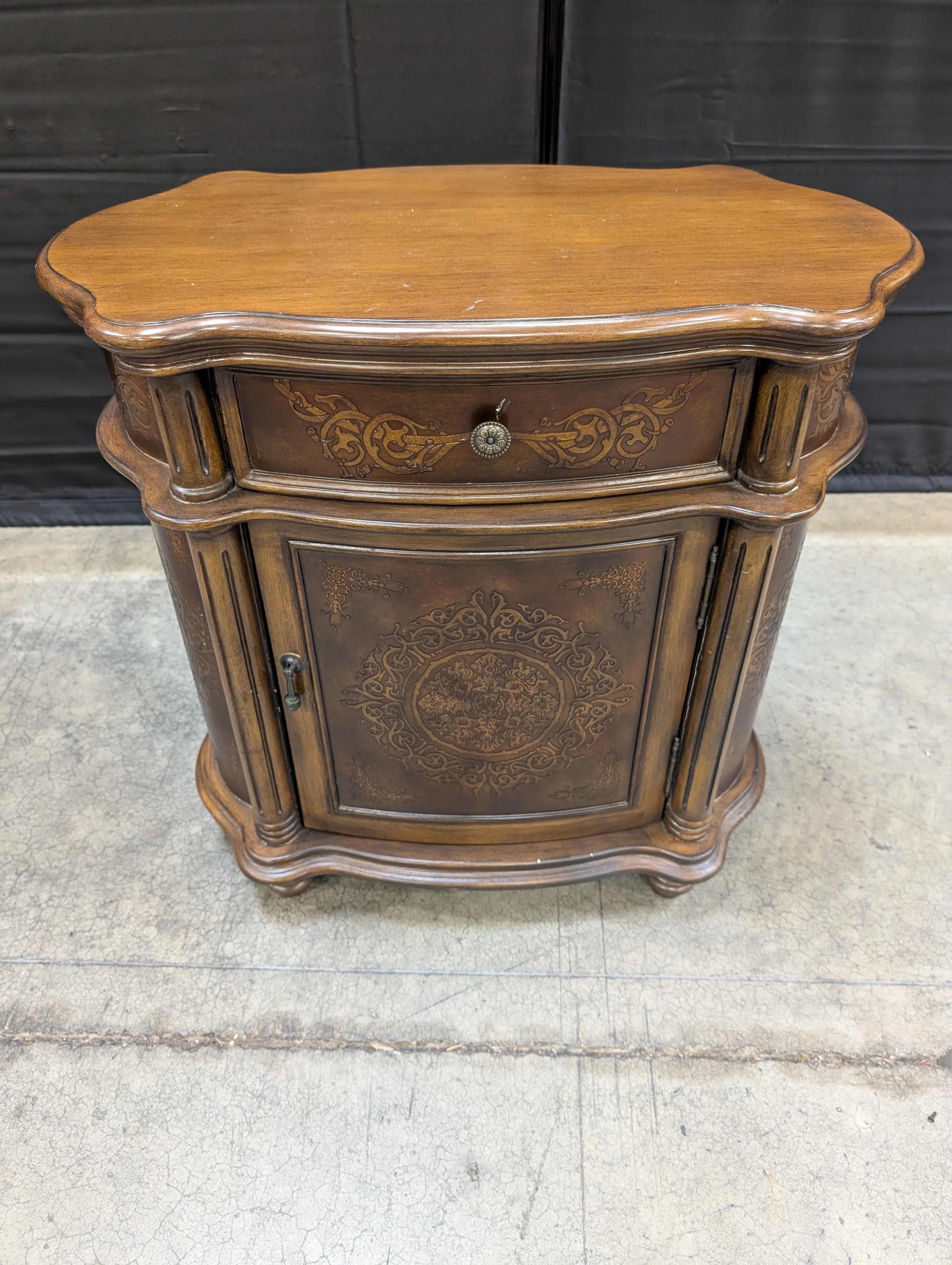 Ornate Dark Wood Accent Cabinet with Drawer - Image 9