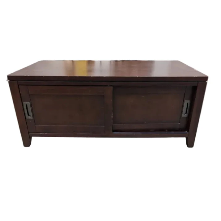 Contemporary Dark Wood Media Console with Sliding Doors