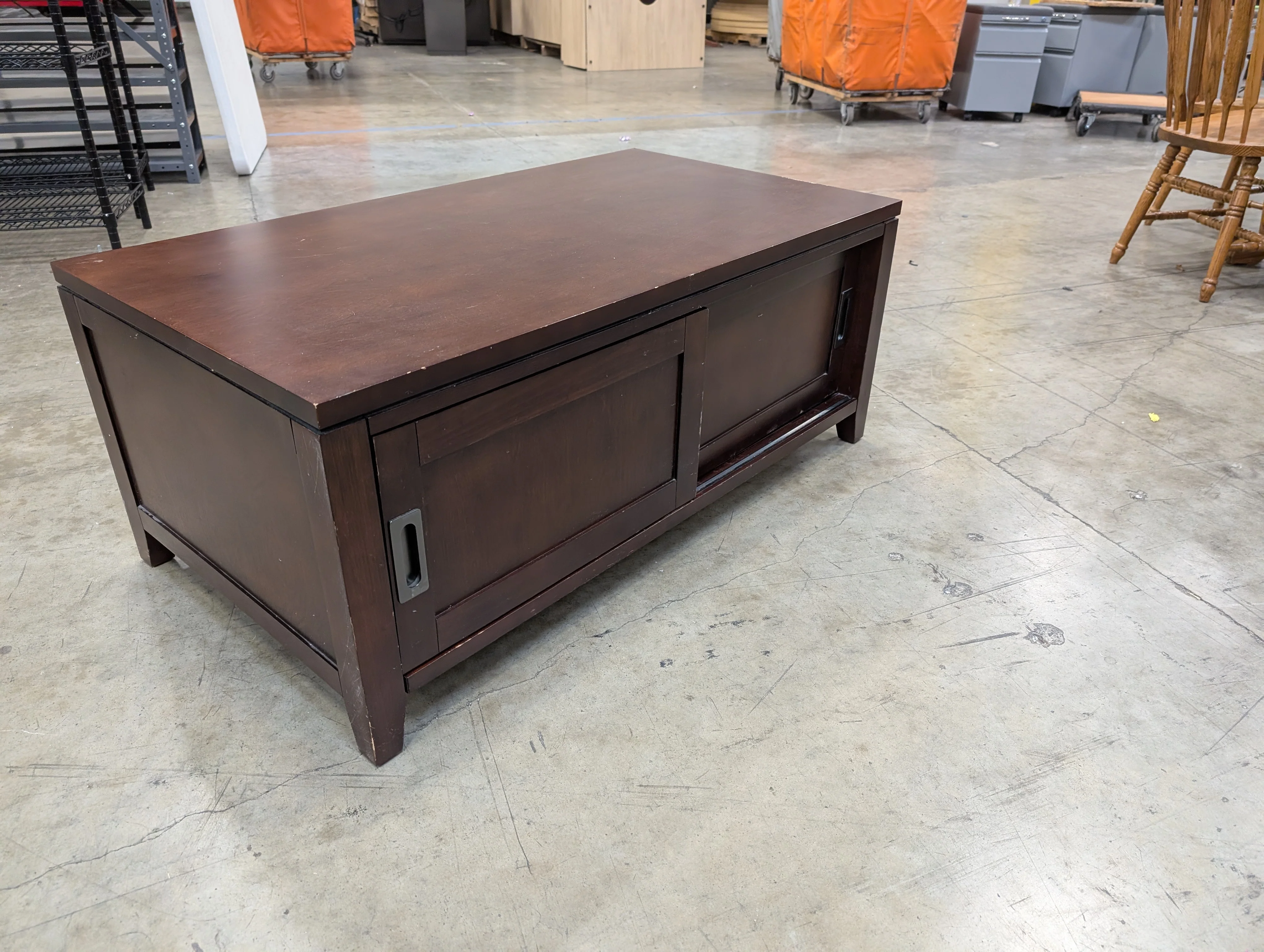 Contemporary Dark Wood Media Console with Sliding Doors - Image 3