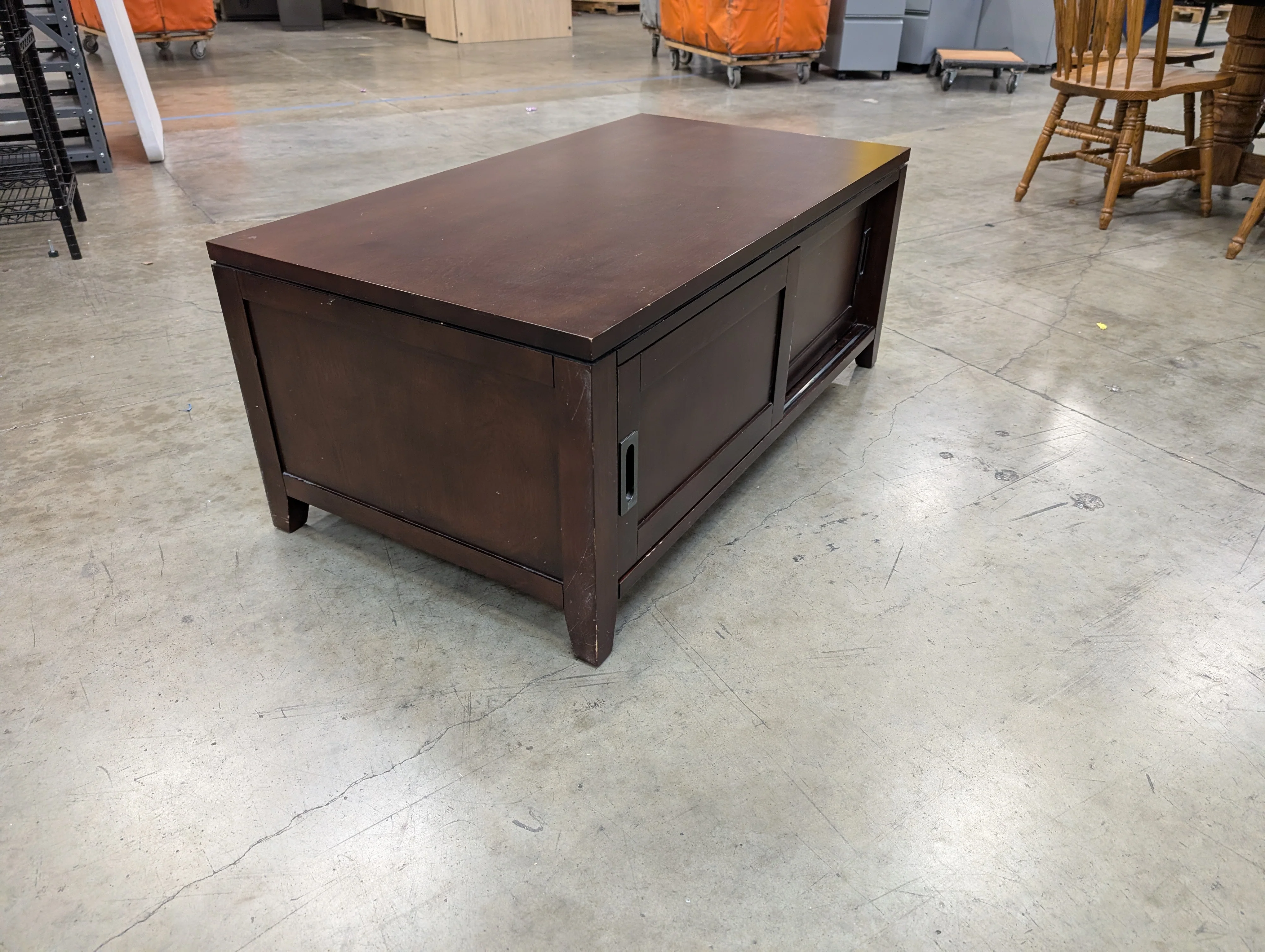 Contemporary Dark Wood Media Console with Sliding Doors - Image 4