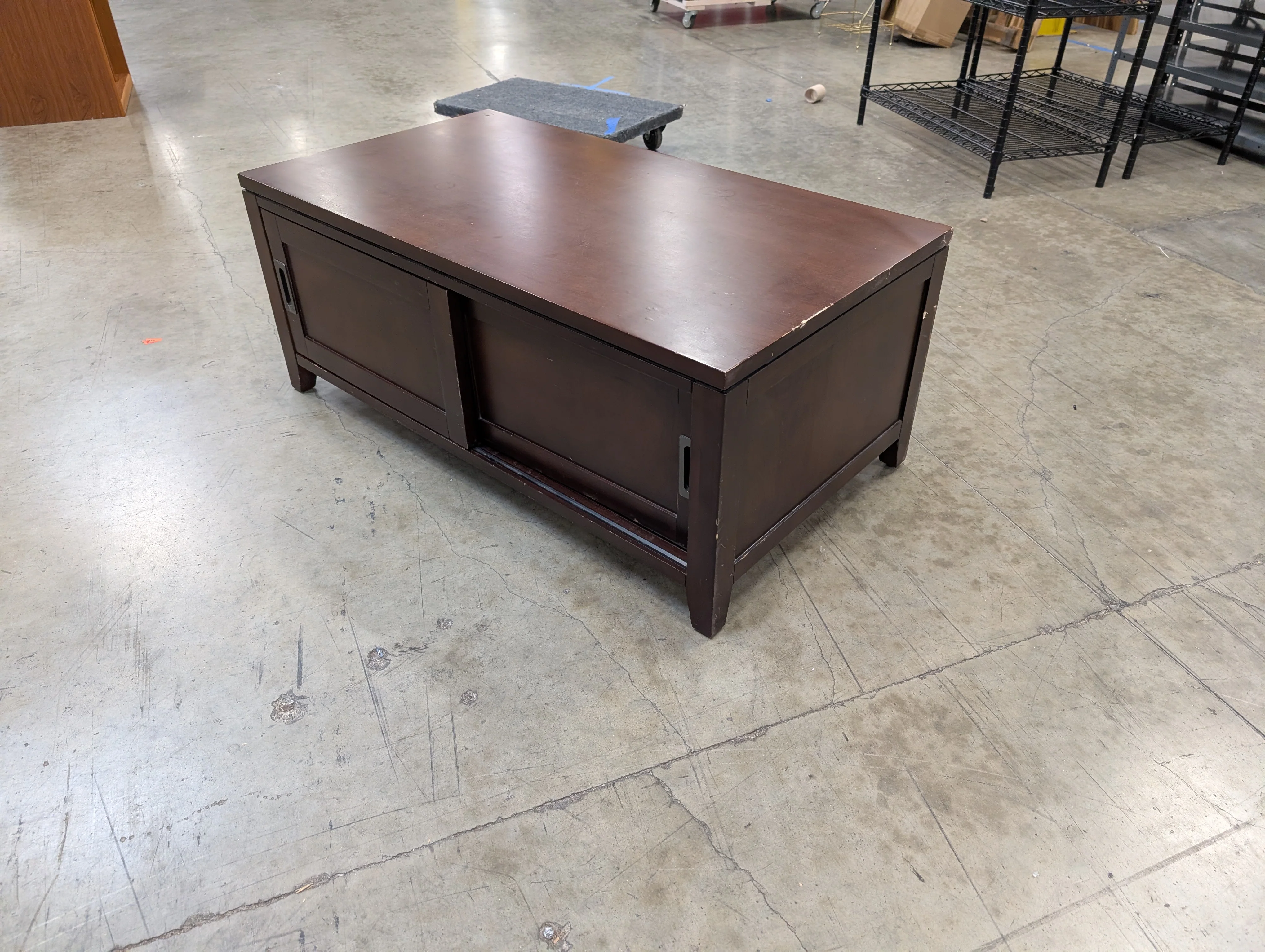 Contemporary Dark Wood Media Console with Sliding Doors - Image 5