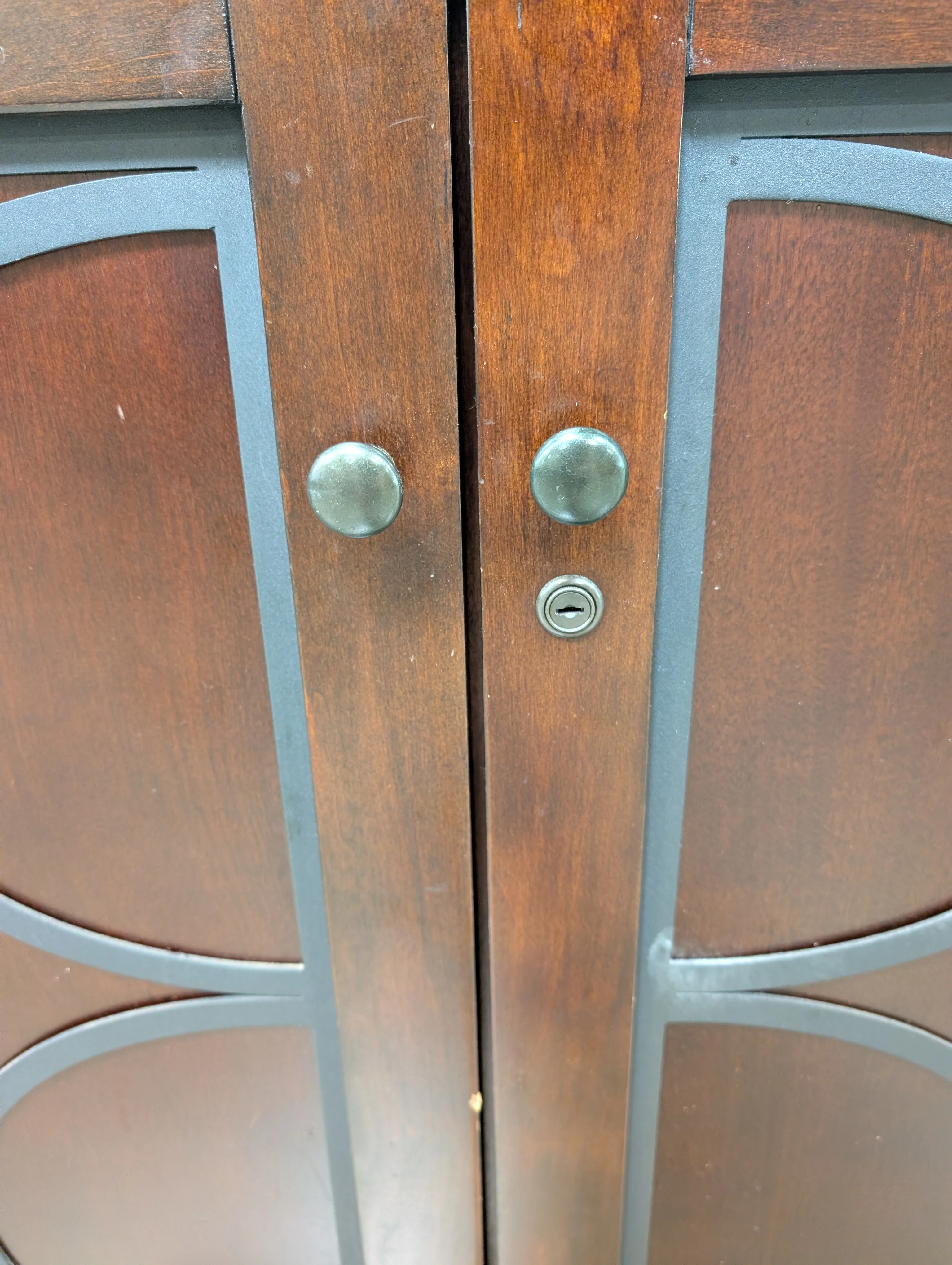 Dark Wood Storage Cabinet with Granite Top and Decorative Doors - Image 11
