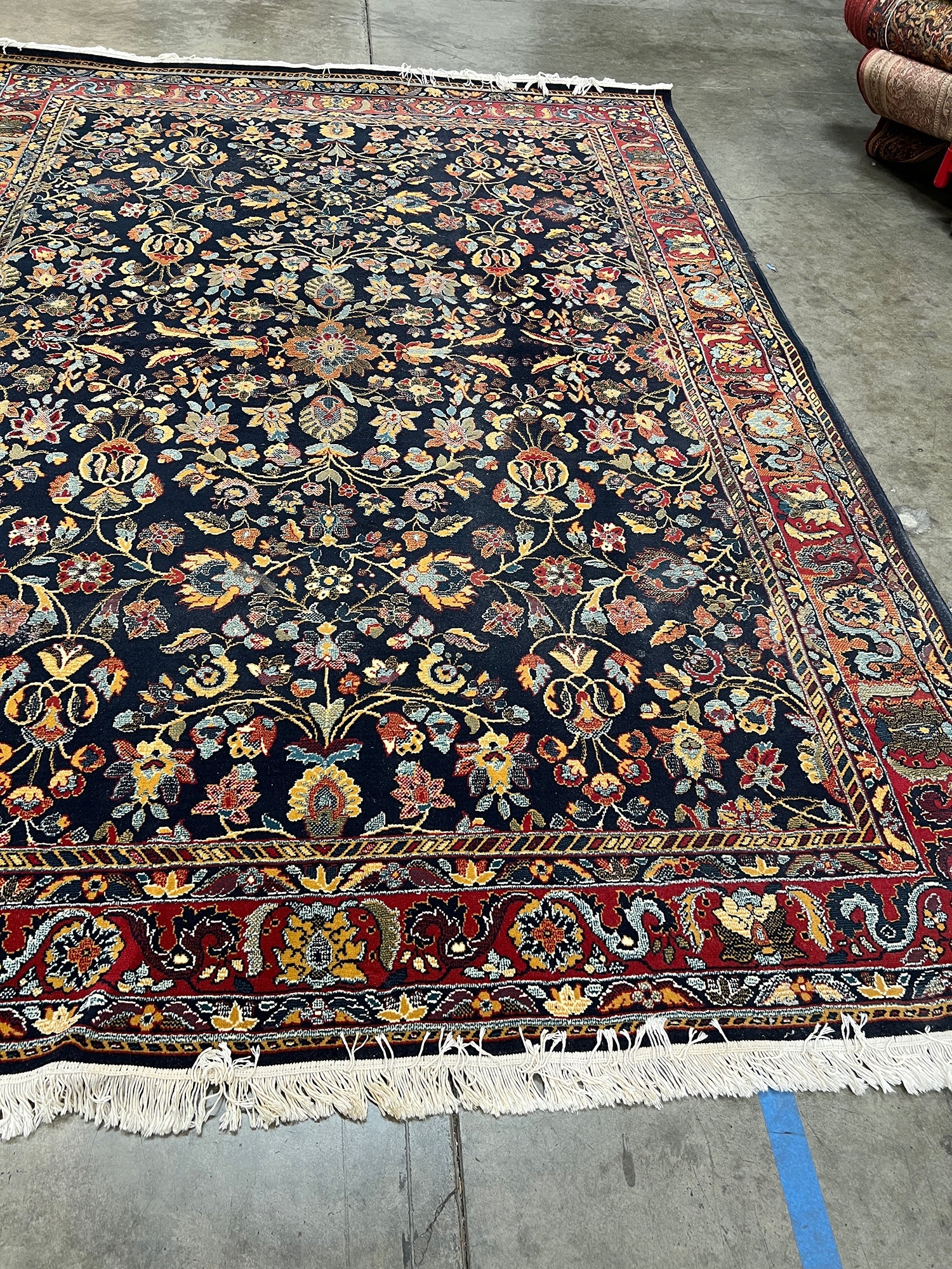 Large Traditional Navy & Crimson Oriental Rug with Fringe - 8' x 11' - Image 2