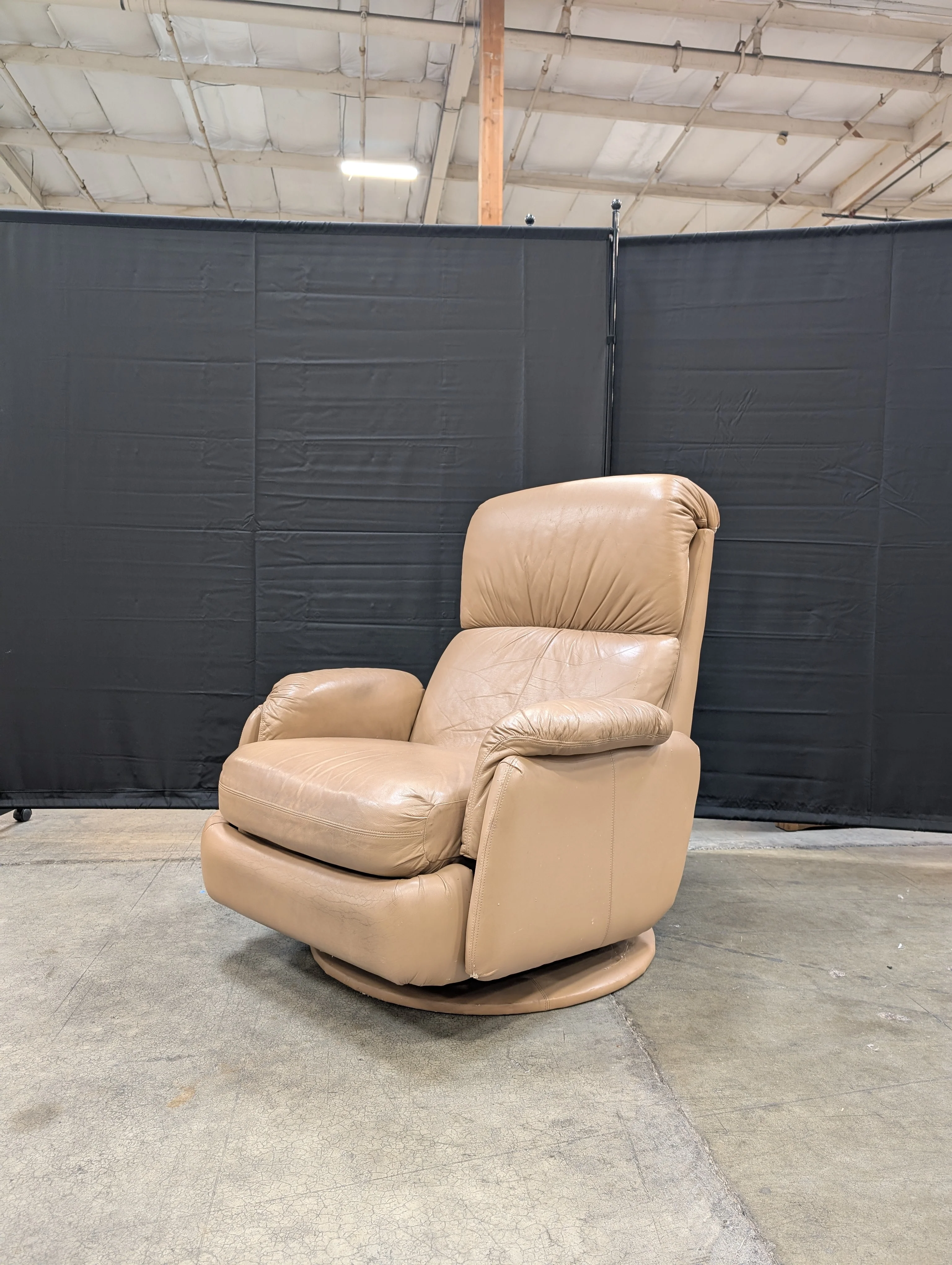 Used Plush Tan Upholstered Recliner Chair - Image 12