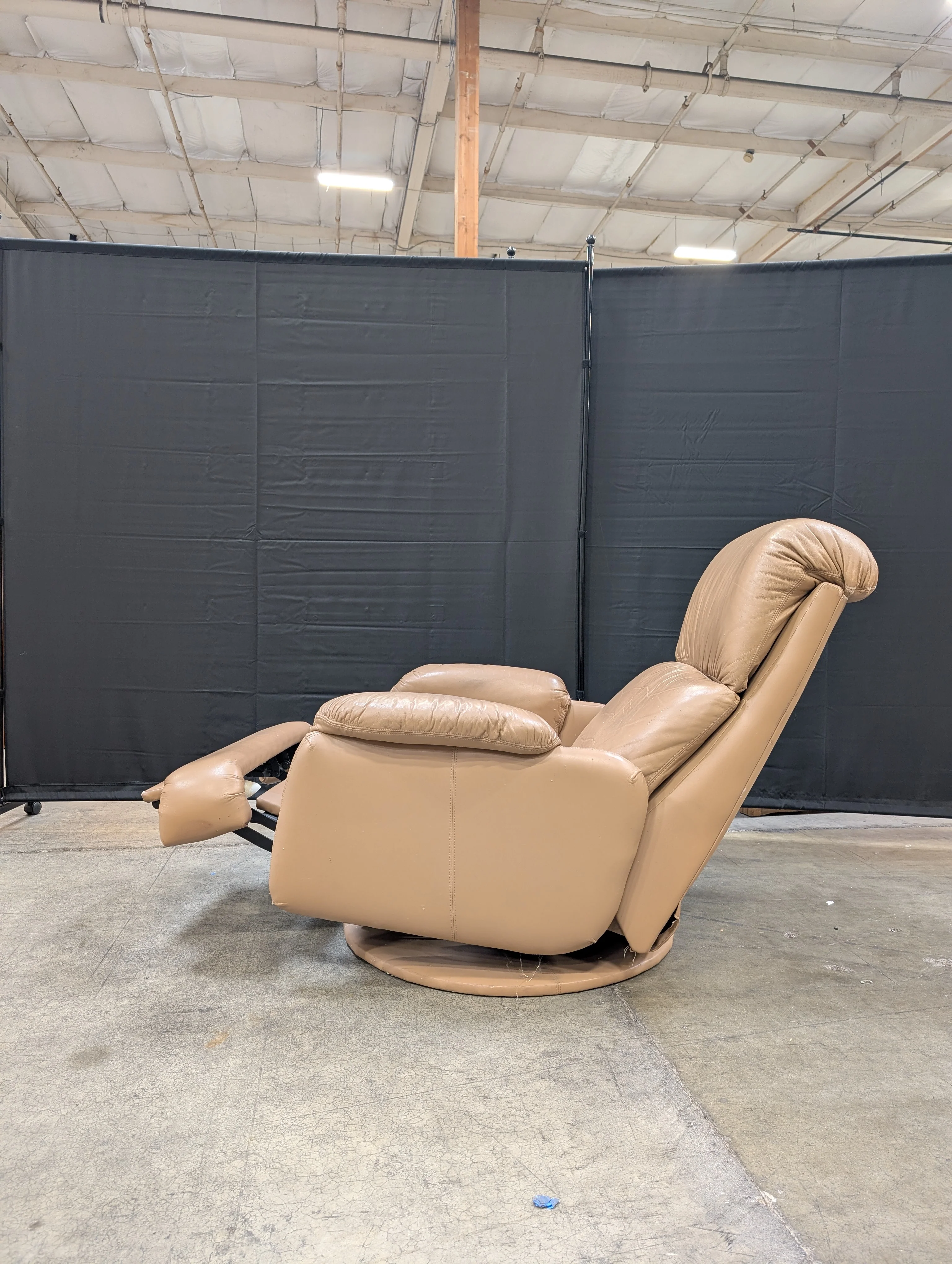 Used Plush Tan Upholstered Recliner Chair - Image 14