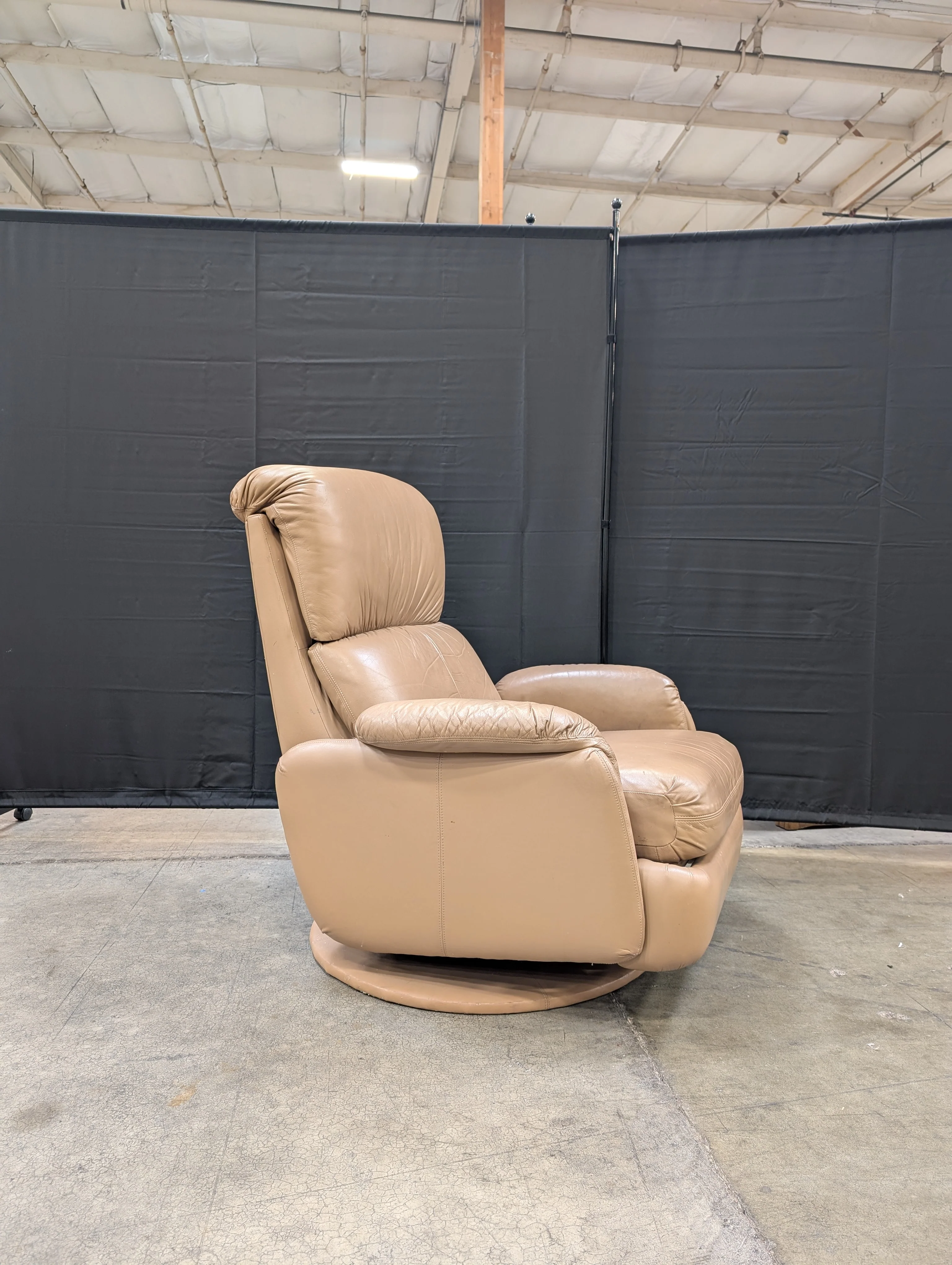 Used Plush Tan Upholstered Recliner Chair - Image 2