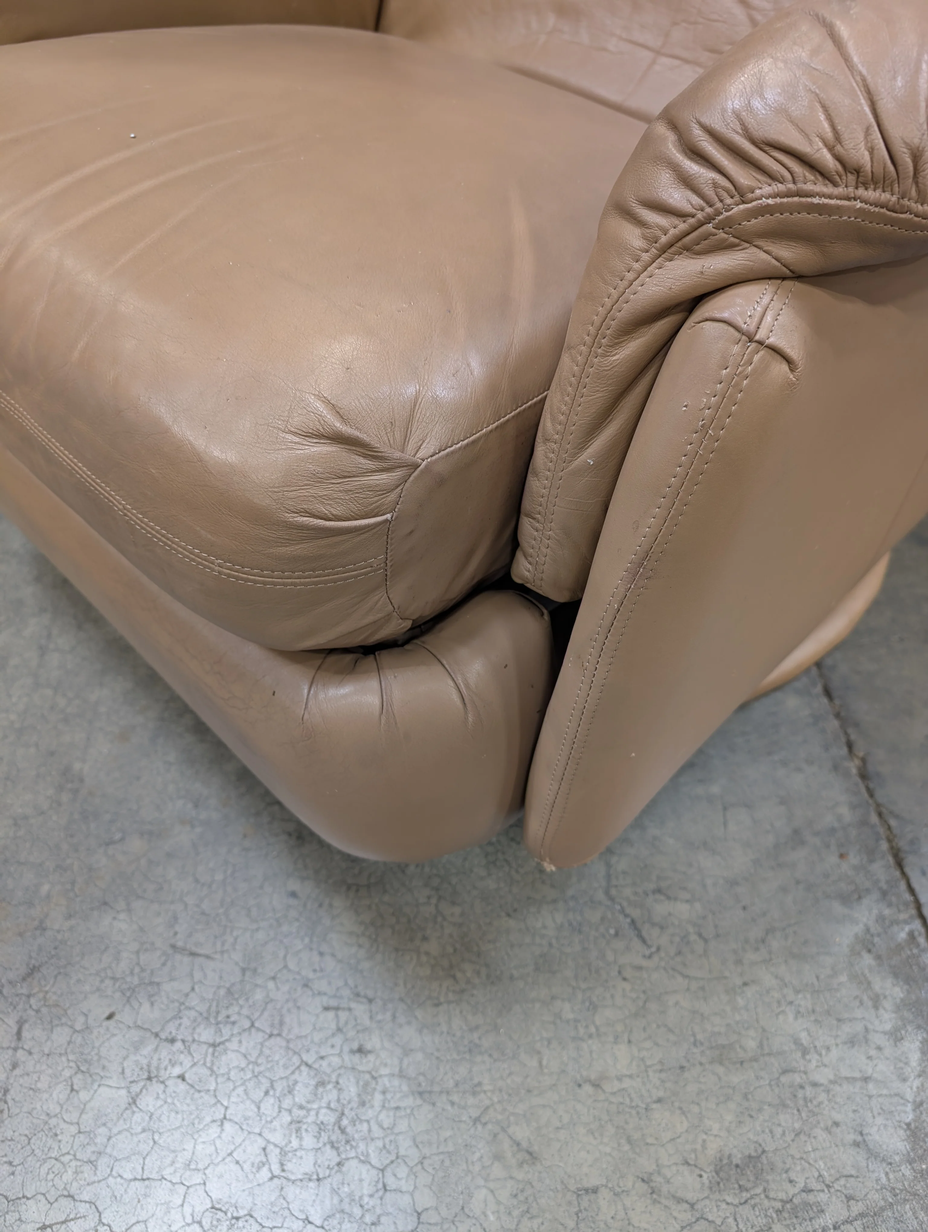 Used Plush Tan Upholstered Recliner Chair - Image 4