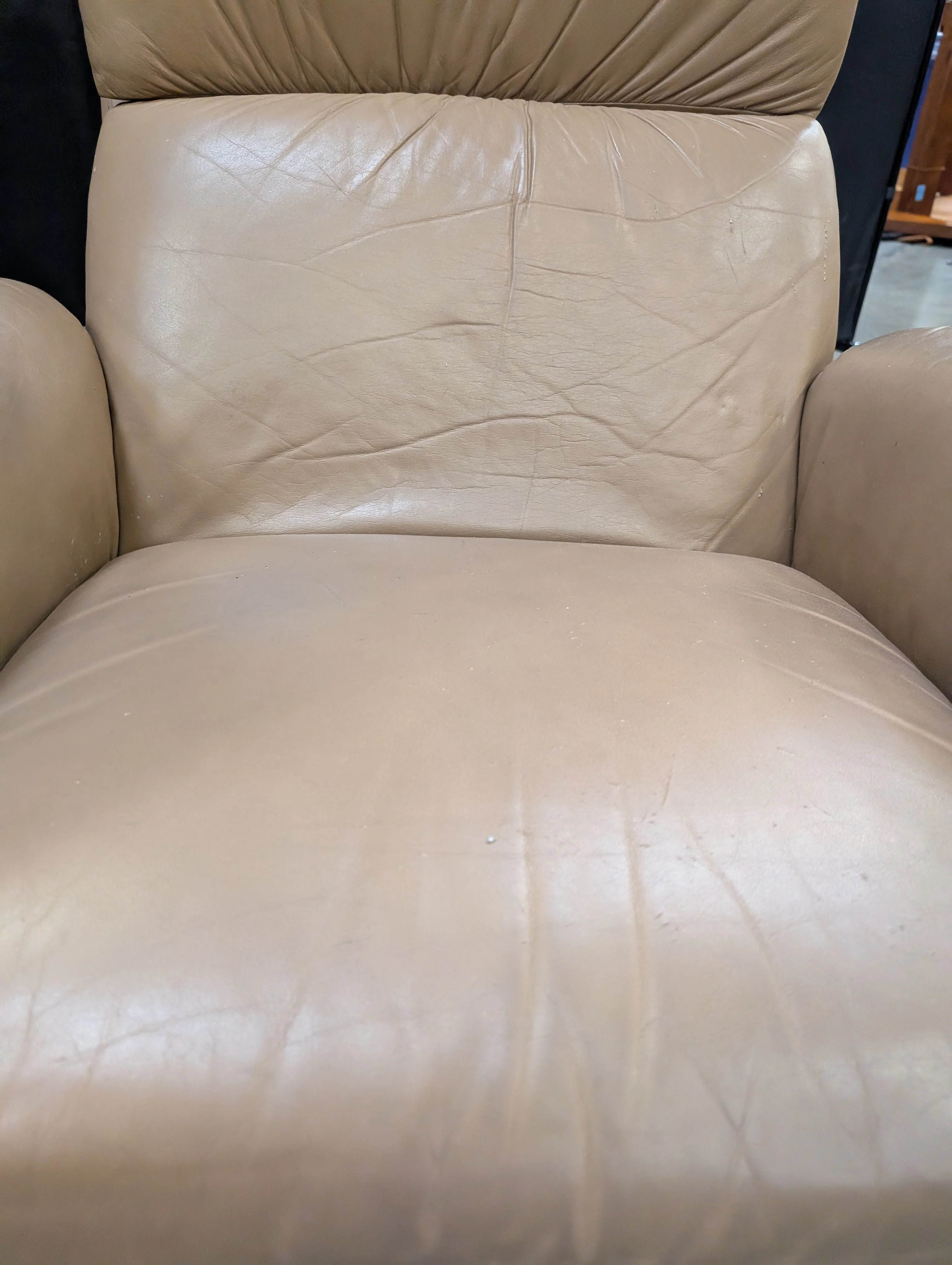 Used Plush Tan Upholstered Recliner Chair - Image 5