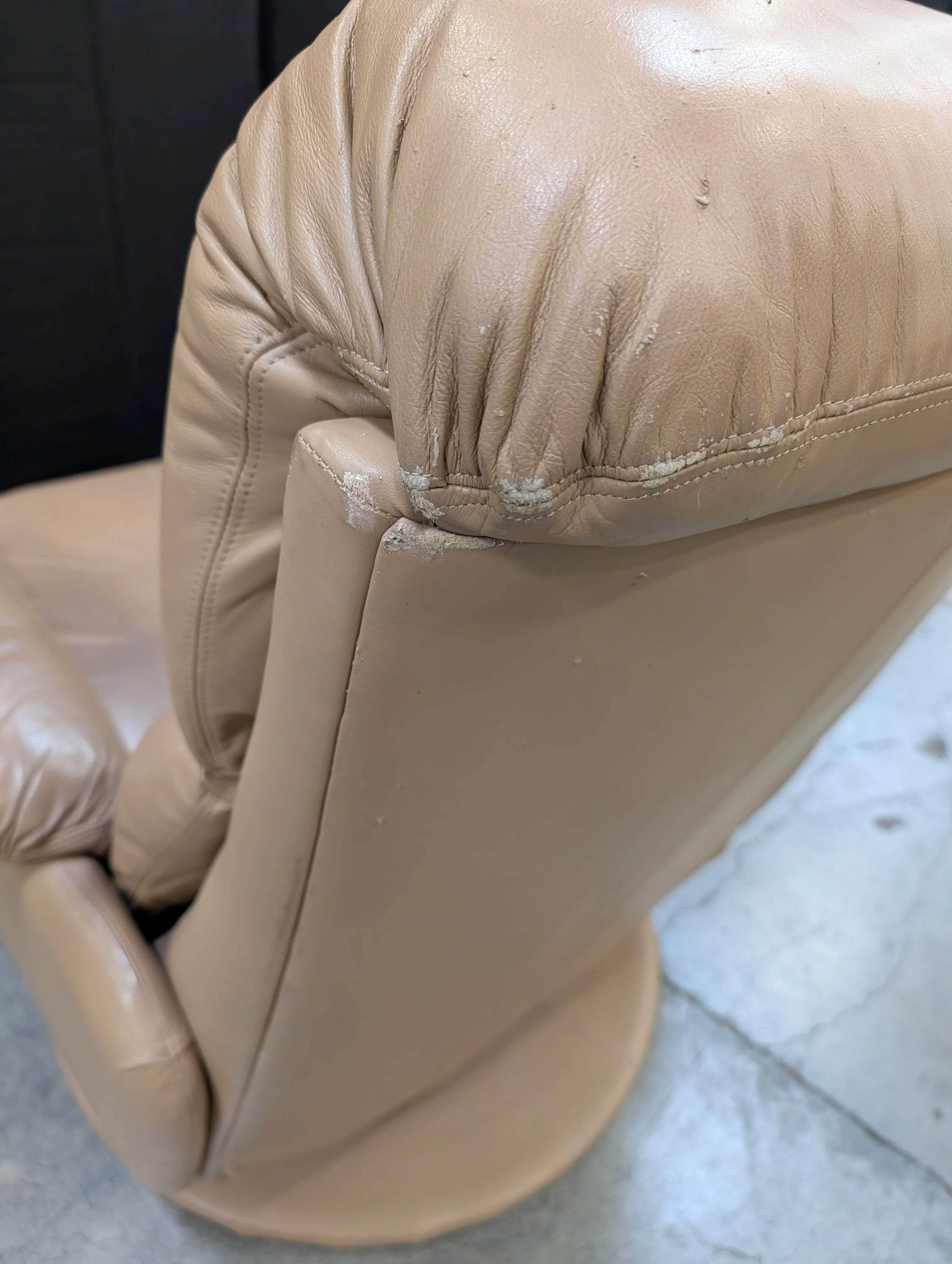 Used Plush Tan Upholstered Recliner Chair - Image 6