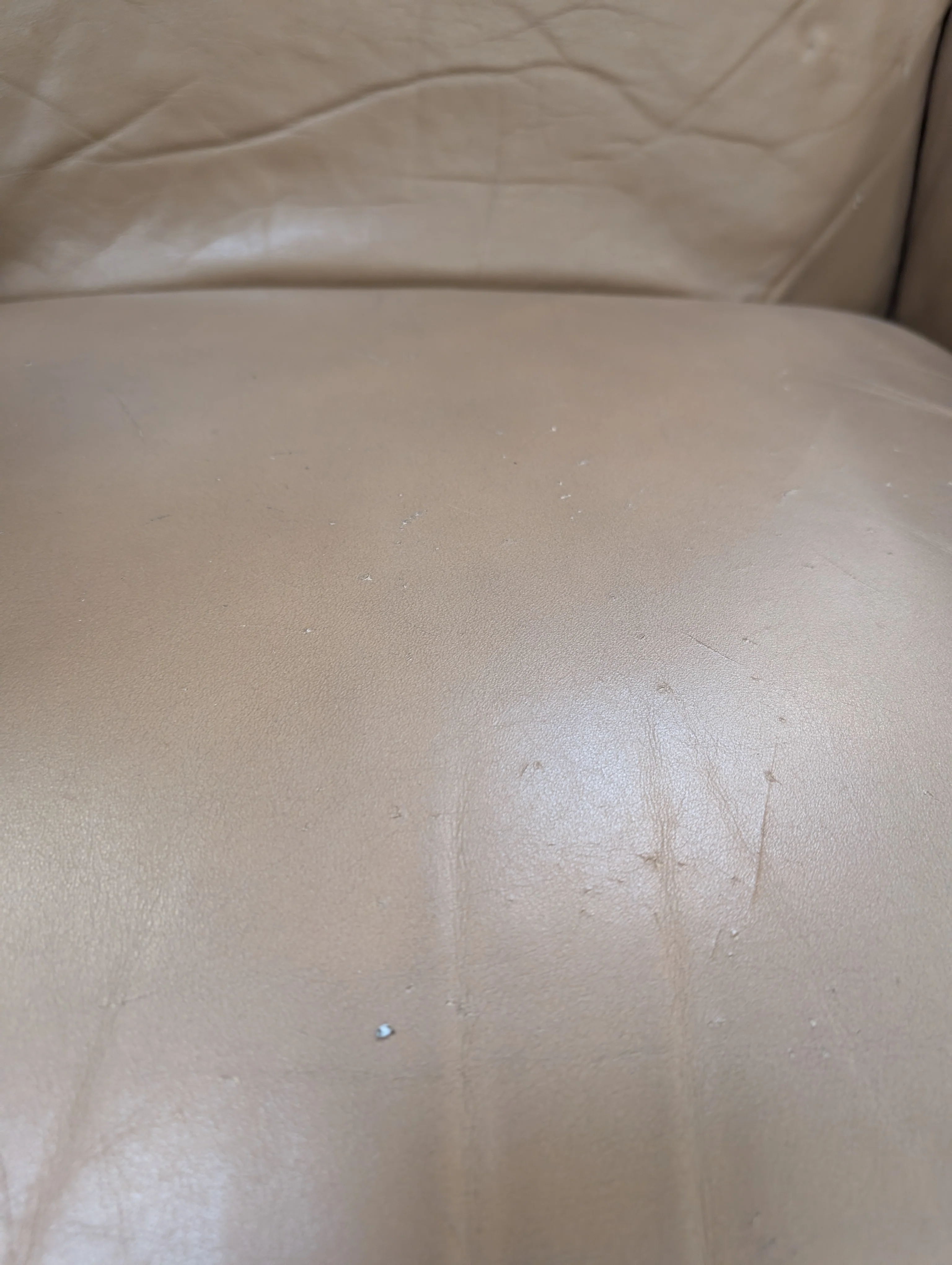 Used Plush Tan Upholstered Recliner Chair - Image 7