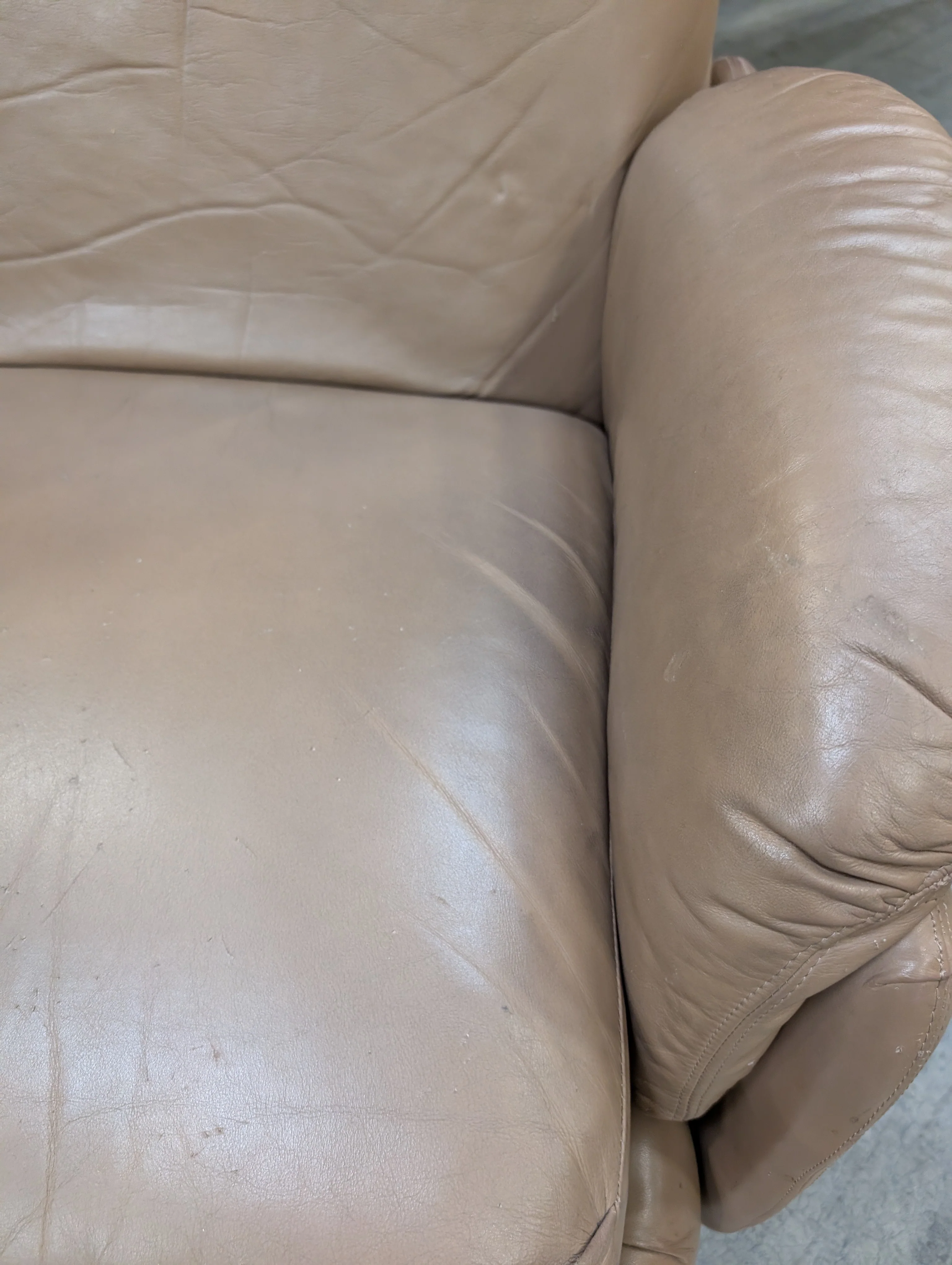 Used Plush Tan Upholstered Recliner Chair - Image 8