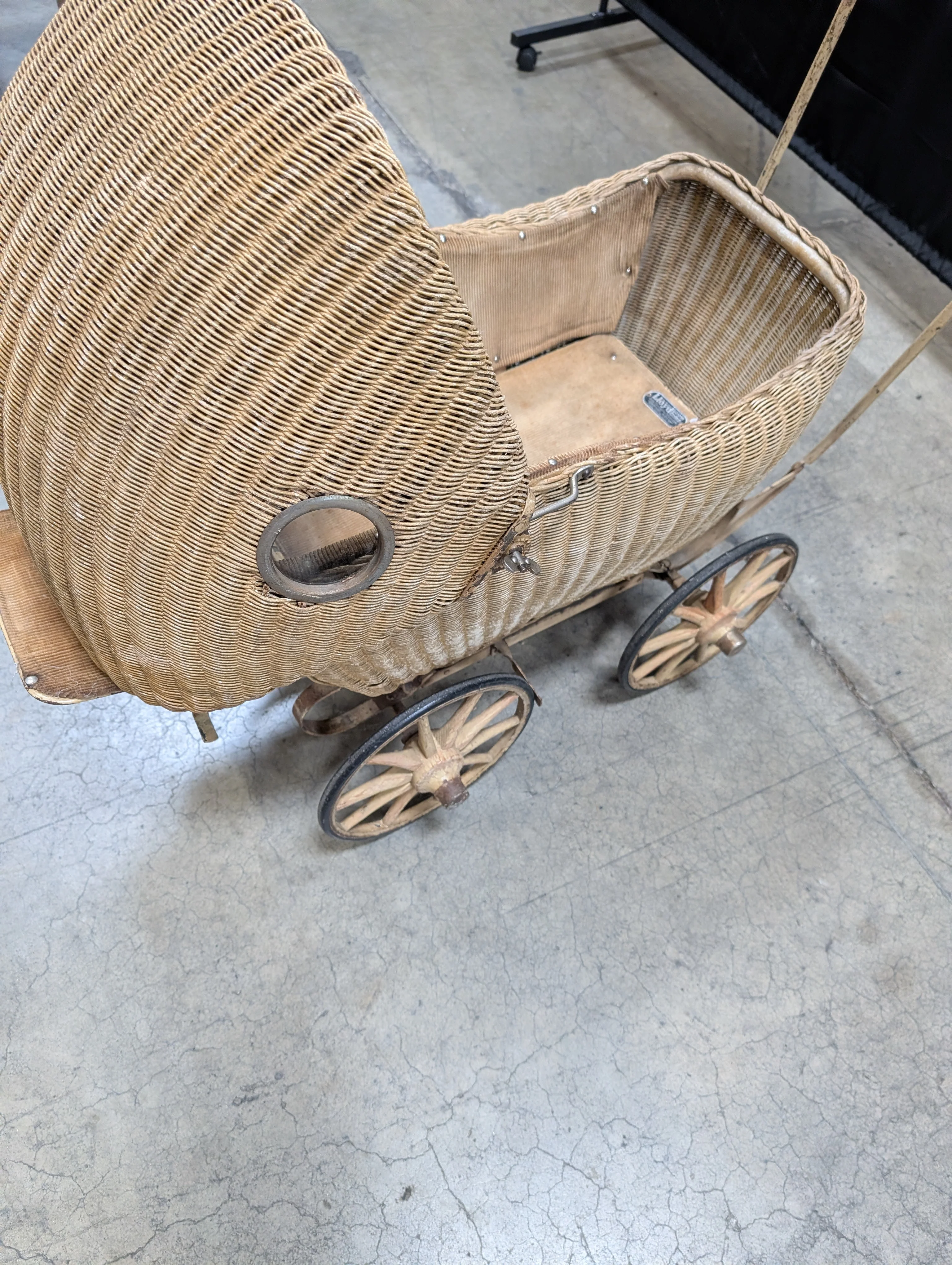 Vintage Lloyd Loom Baby Carriage with  Glass Porthole Window - Image 14