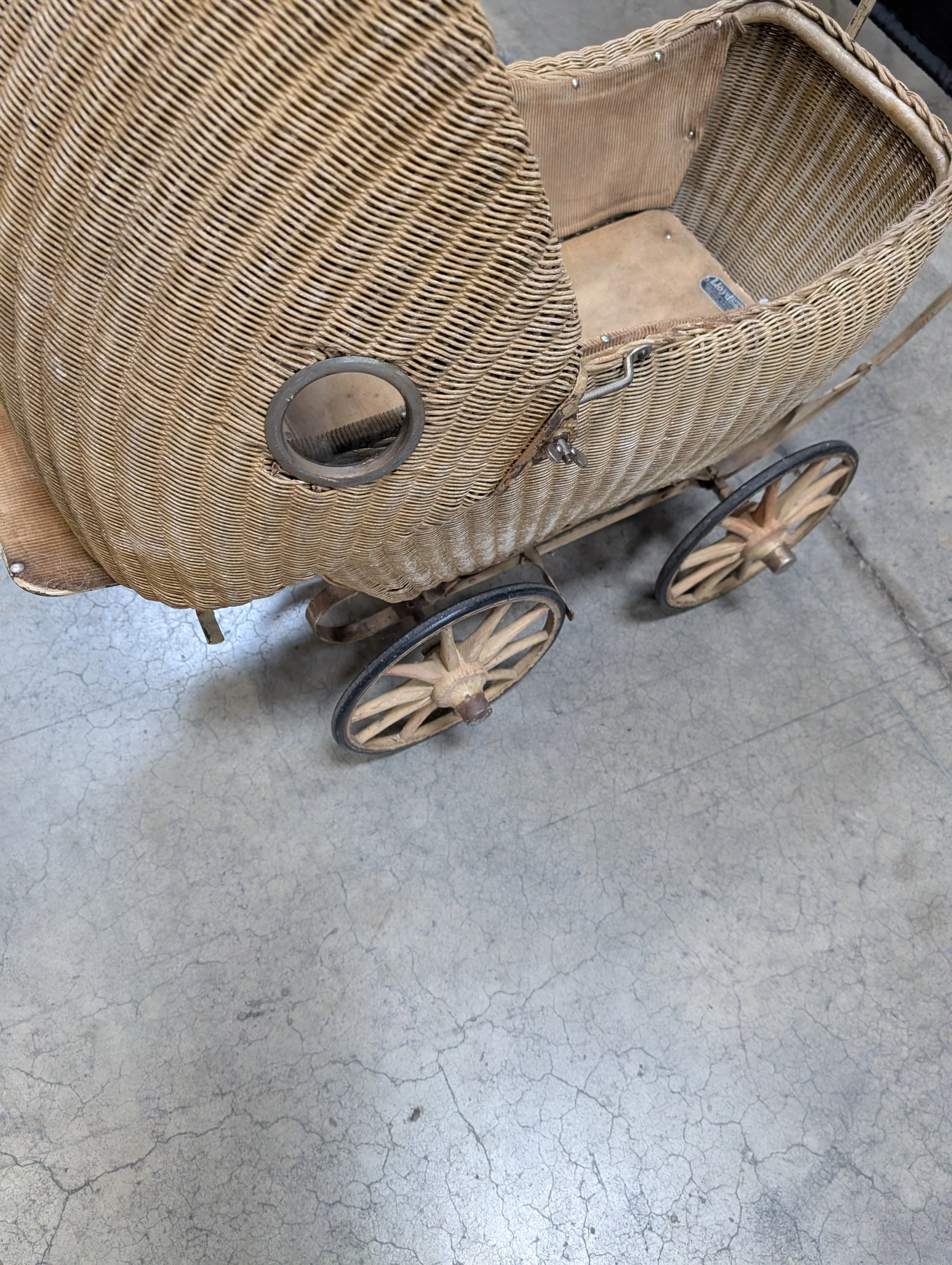 Vintage Lloyd Loom Baby Carriage with  Glass Porthole Window - Image 15