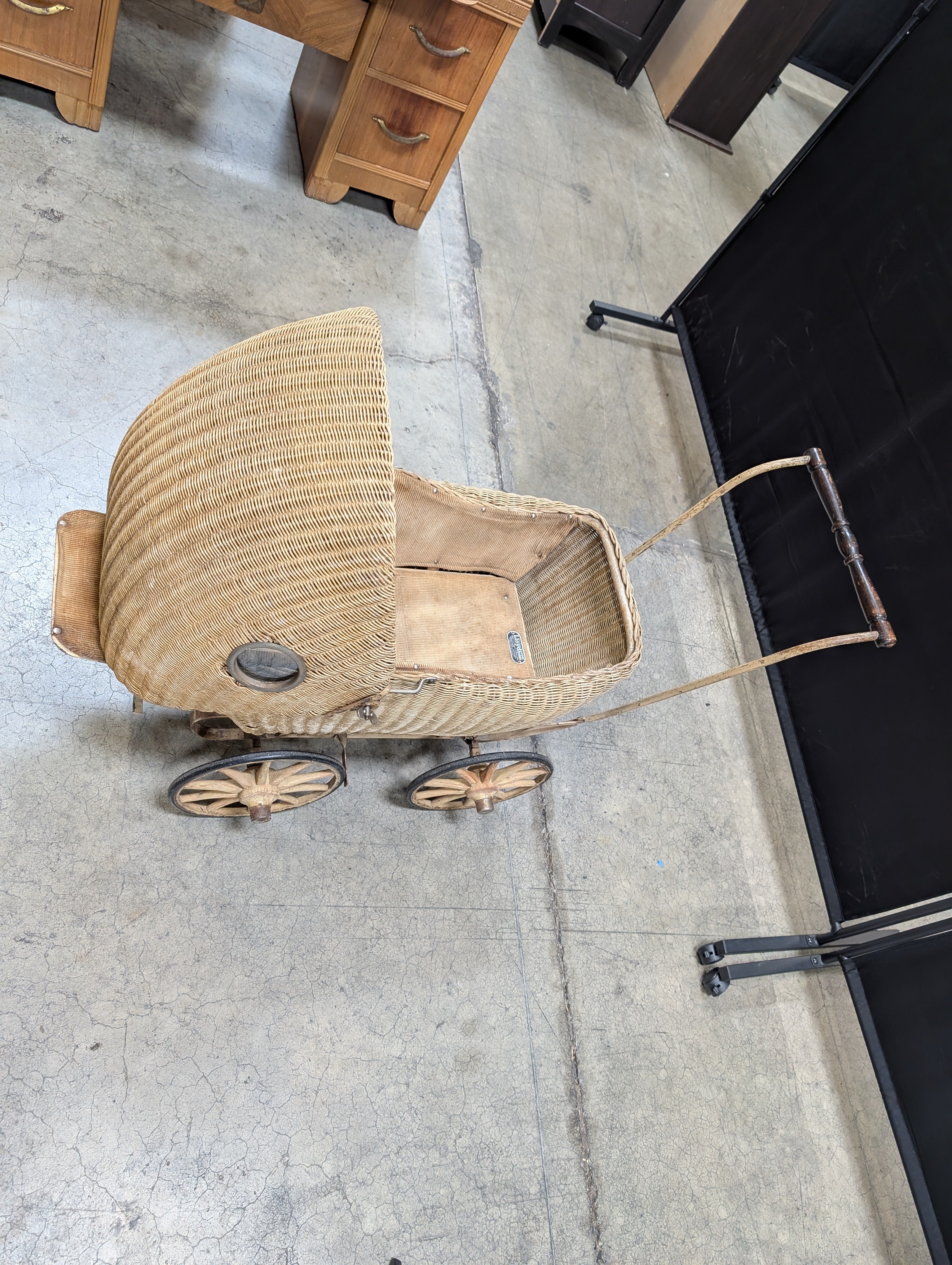 Vintage Lloyd Loom Baby Carriage with  Glass Porthole Window - Image 16