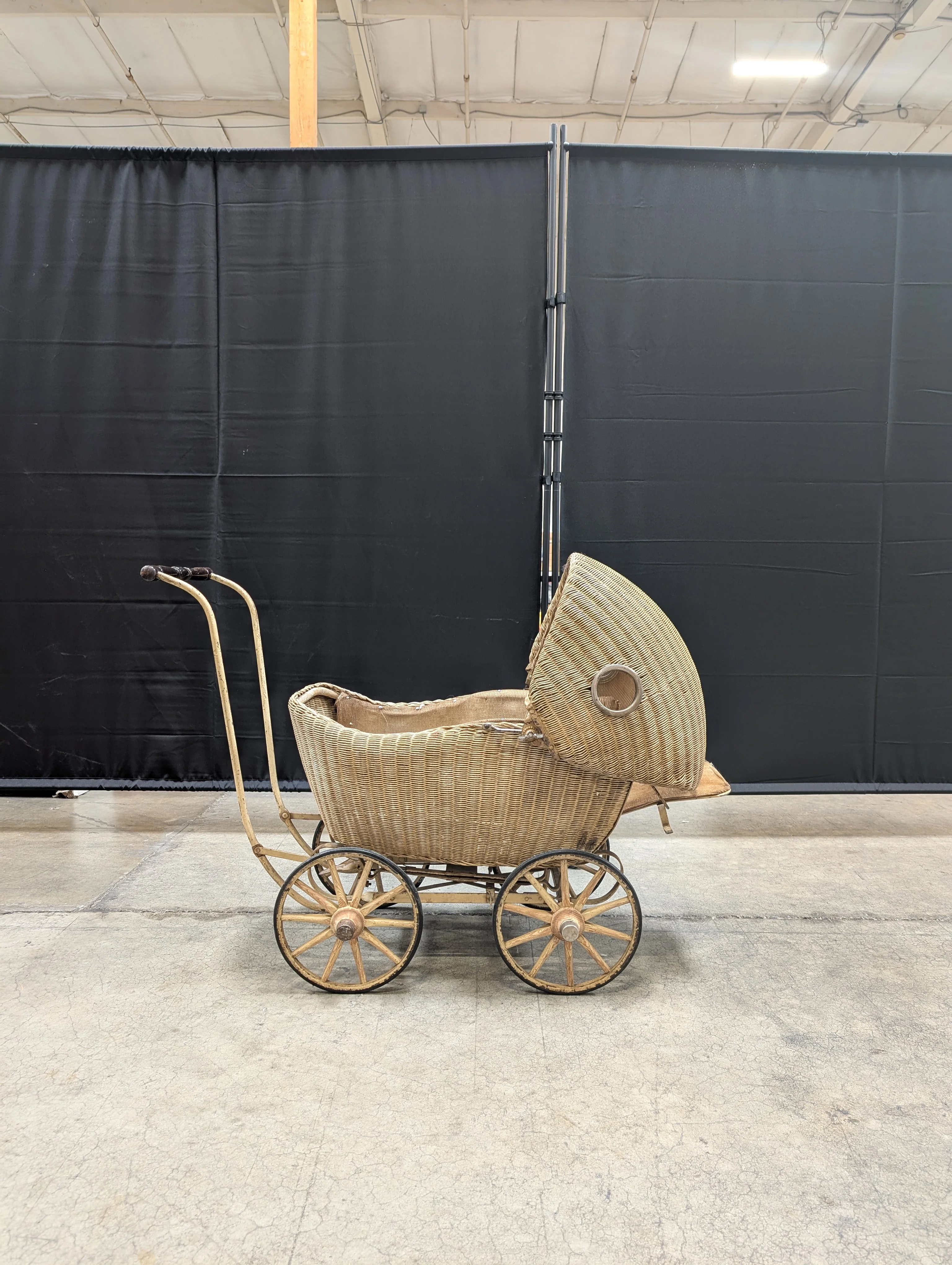 Vintage Lloyd Loom Baby Carriage with  Glass Porthole Window - Image 5