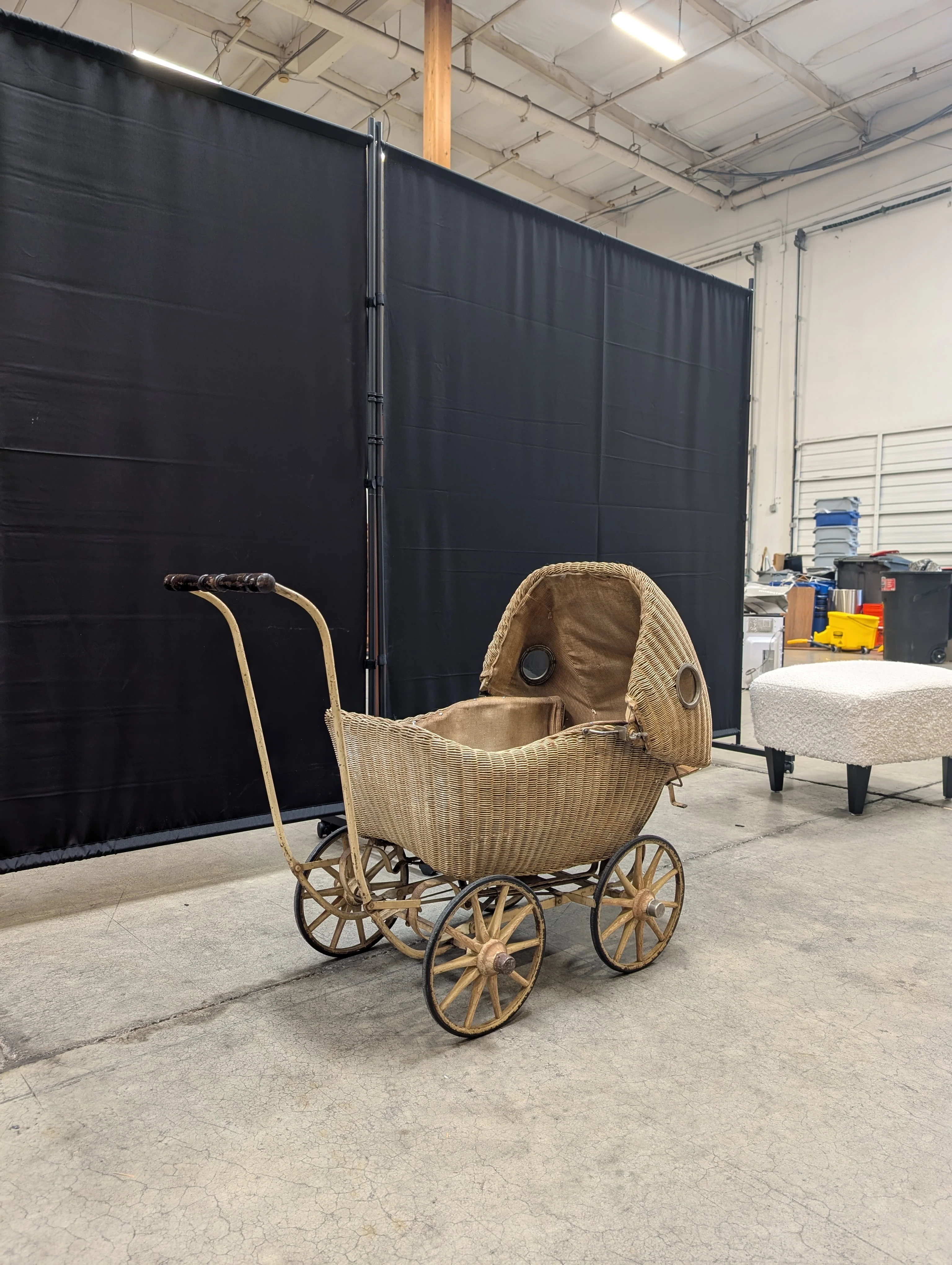 Vintage Lloyd Loom Baby Carriage with  Glass Porthole Window - Image 6