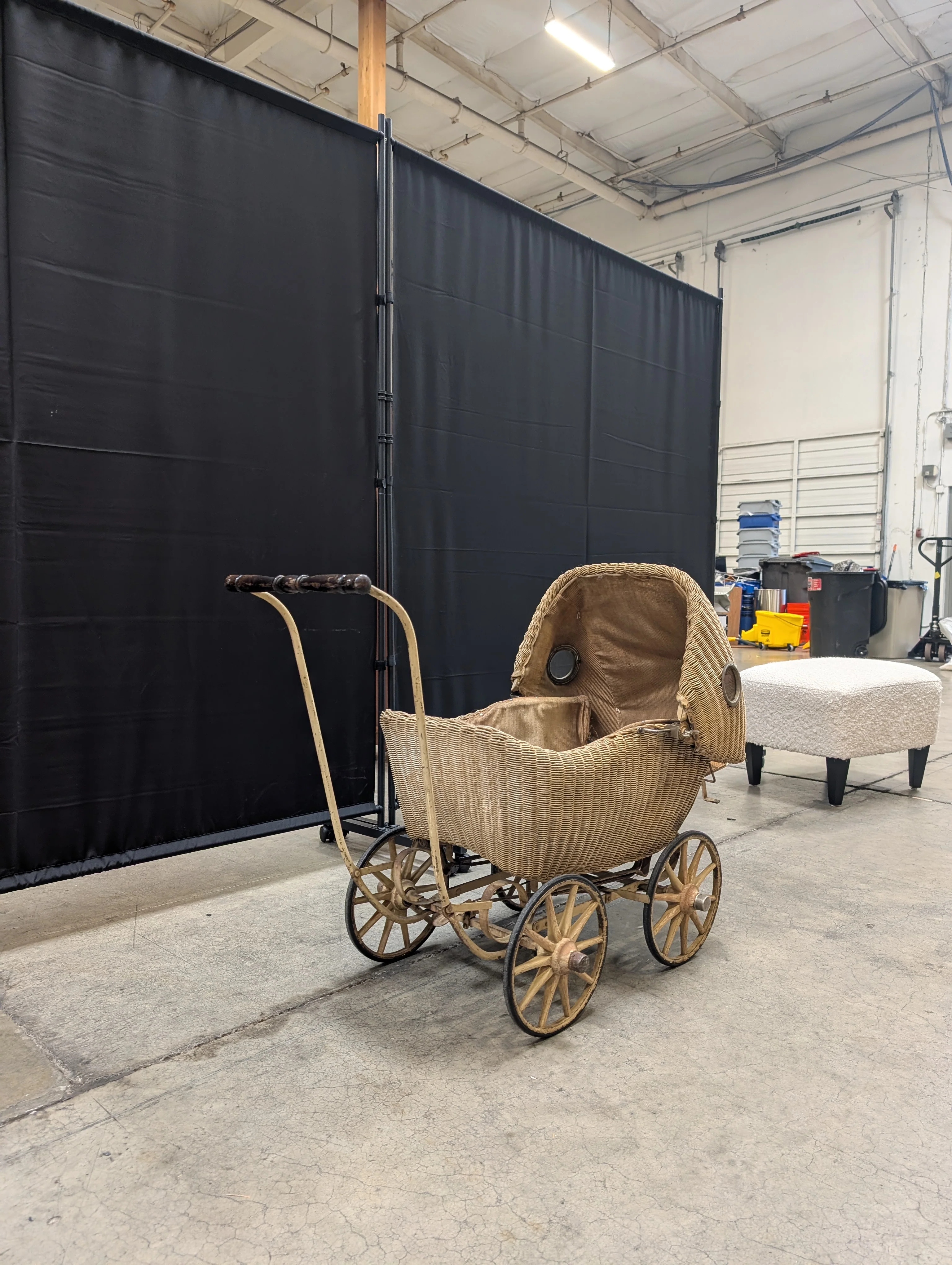 Vintage Lloyd Loom Baby Carriage with  Glass Porthole Window - Image 7