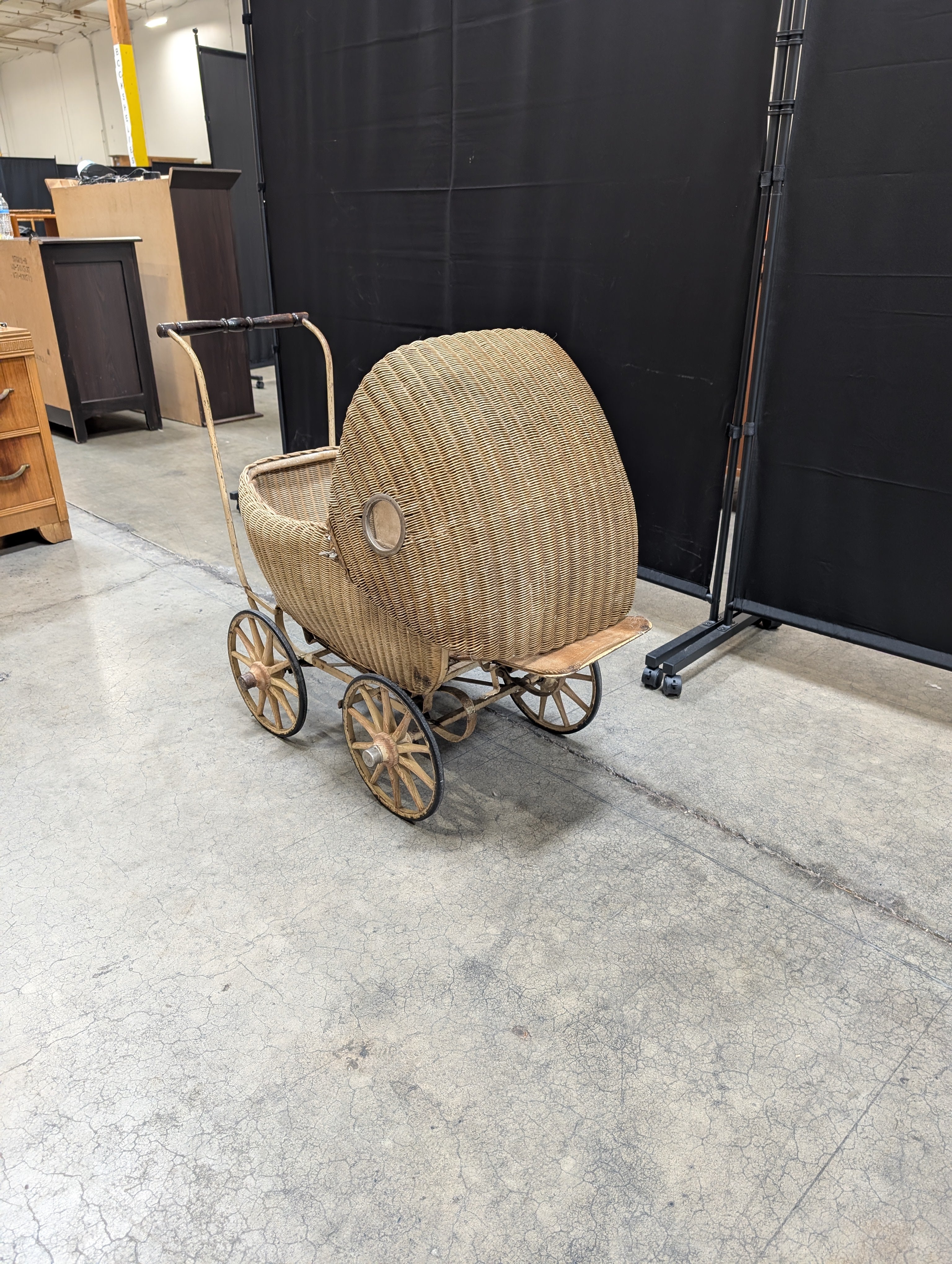 Vintage Lloyd Loom Baby Carriage with  Glass Porthole Window - Image 8