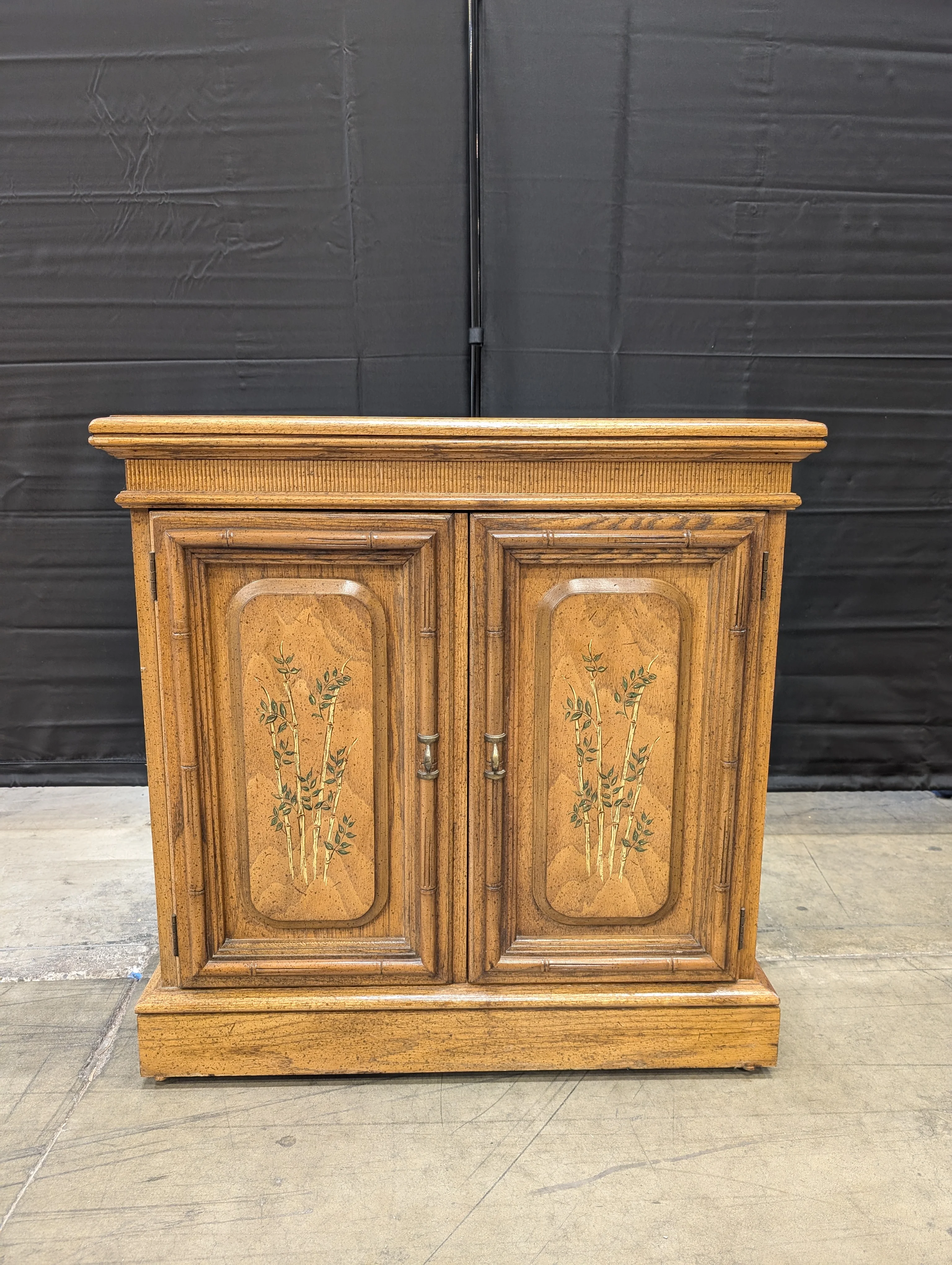Vintage Chinoiserie Wood Storage Cabinet with Painted Bamboo Motif - Image 11