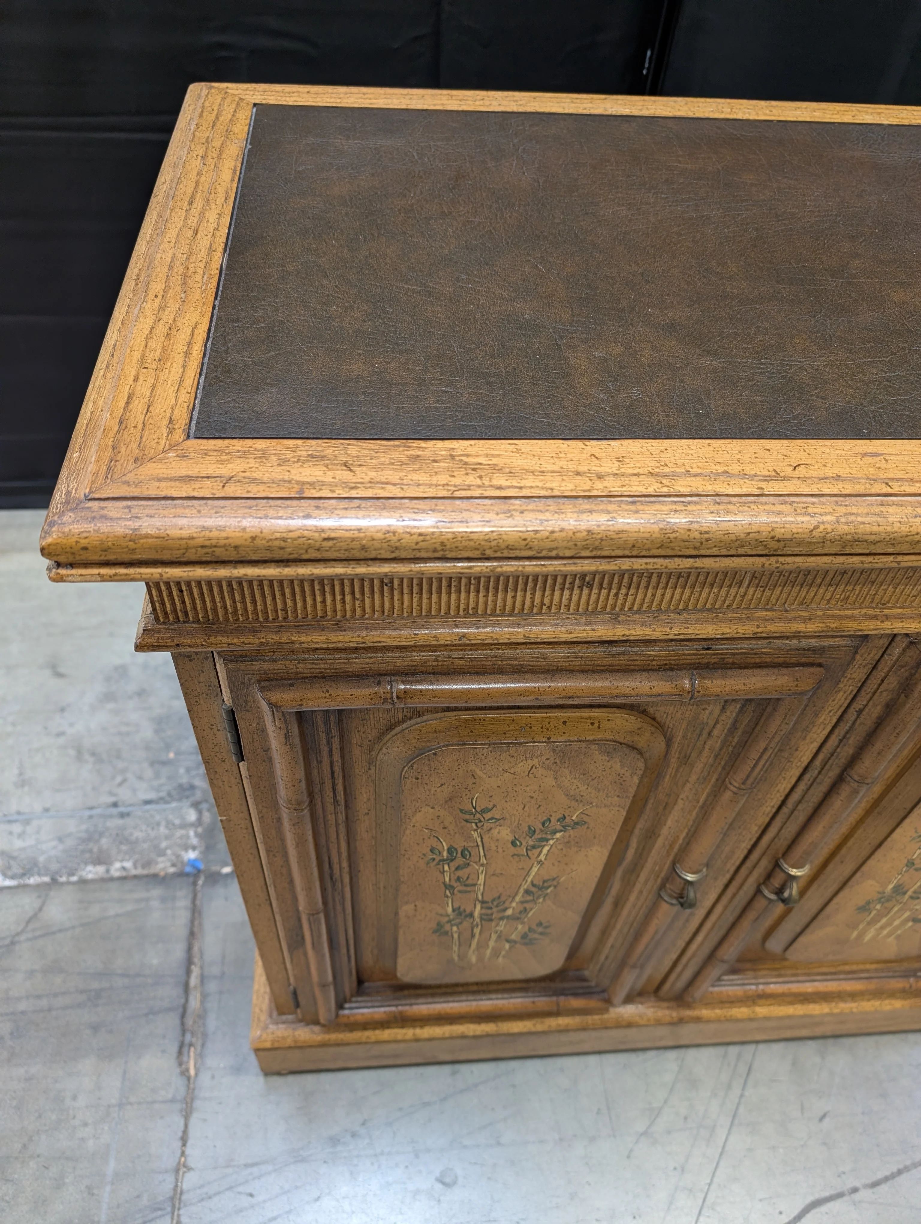 Vintage Chinoiserie Wood Storage Cabinet with Painted Bamboo Motif - Image 13