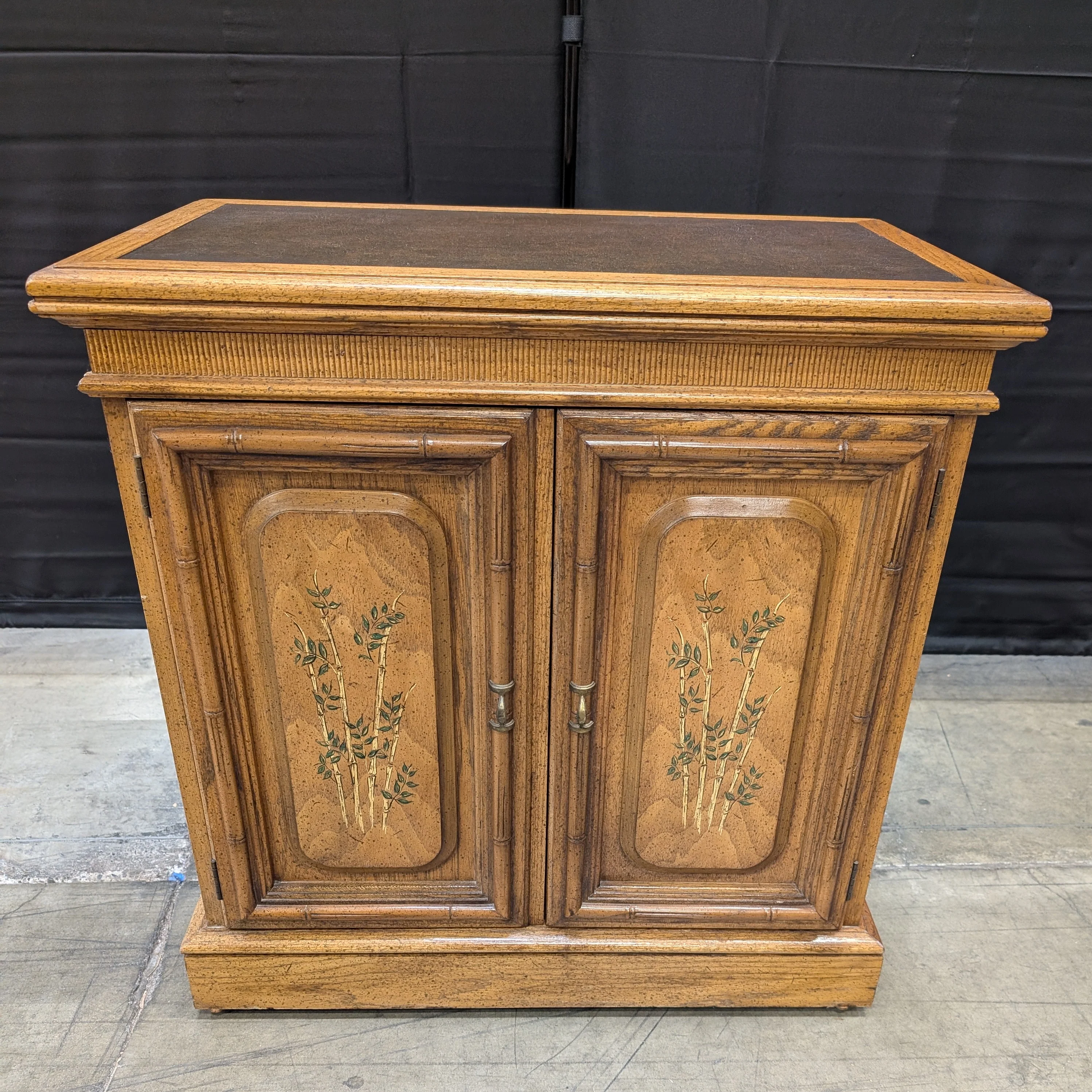 Vintage Chinoiserie Wood Storage Cabinet with Painted Bamboo Motif - Image 3