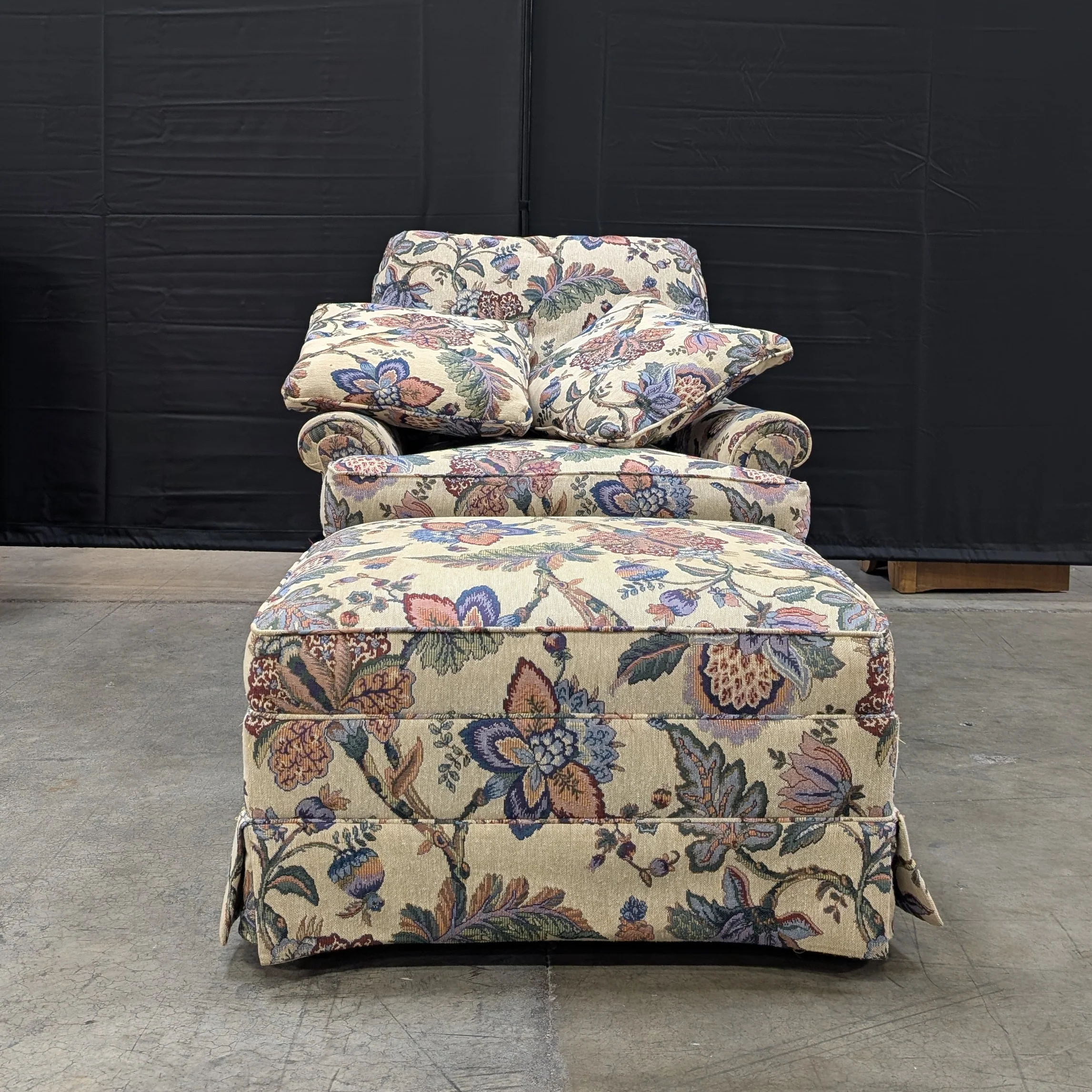 Charming Floral Upholstered Armchair and Ottoman Set
