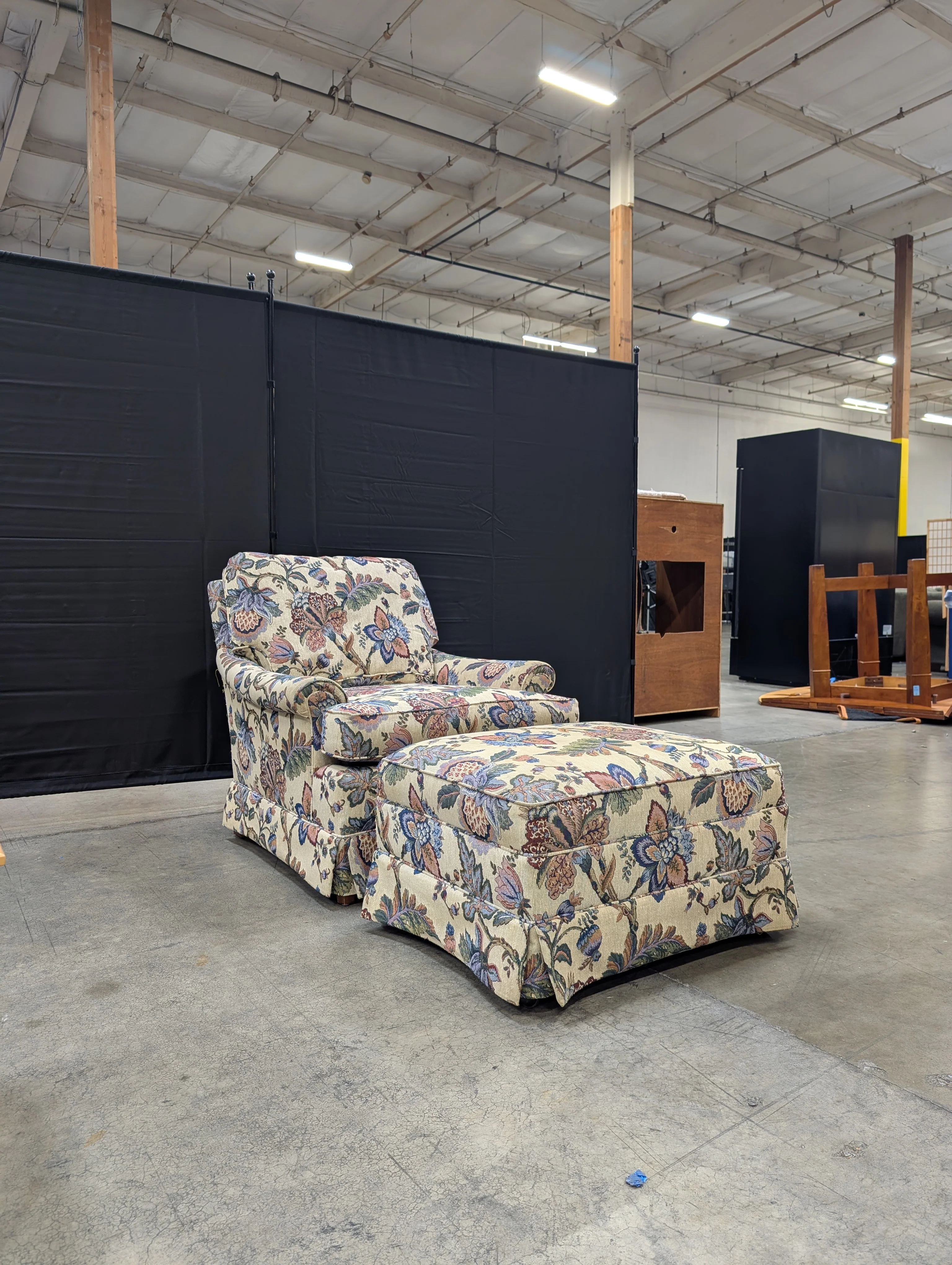 Charming Floral Upholstered Armchair and Ottoman Set - Image 3