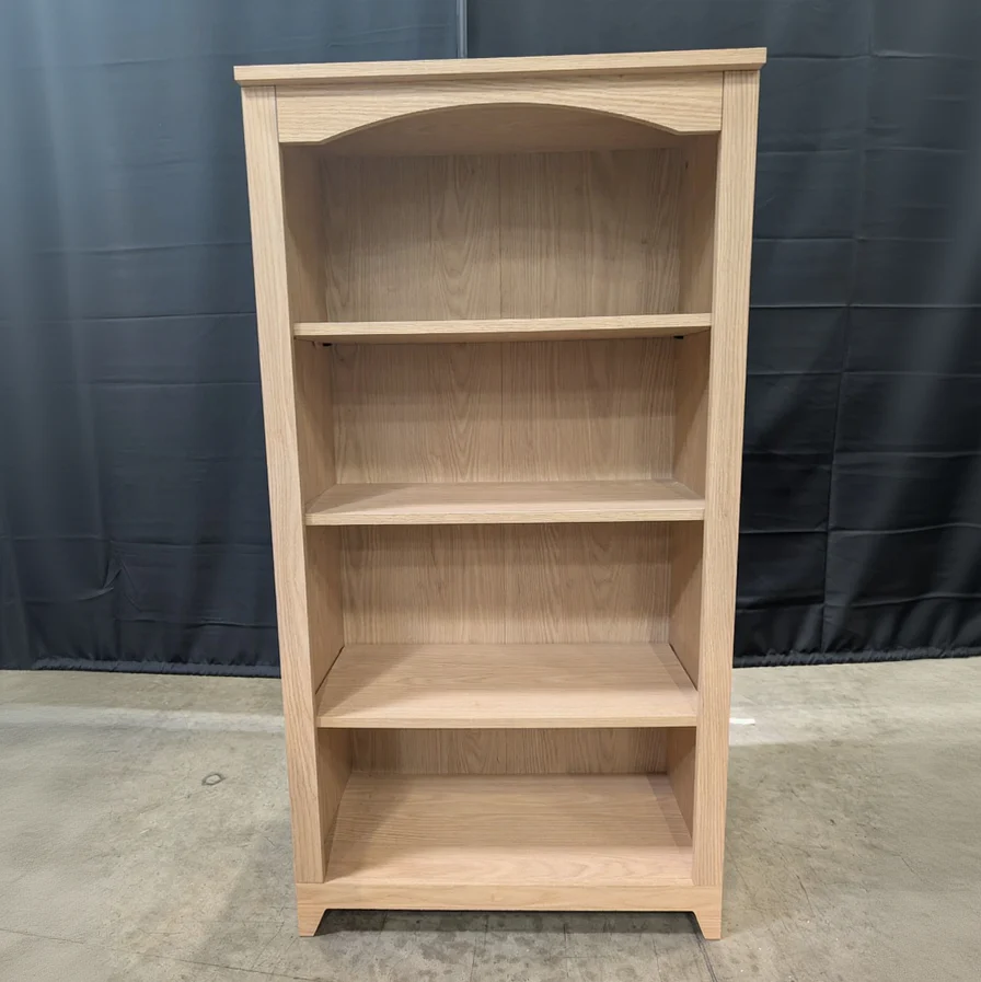 Light Wood Four-Shelf Bookcase with Arched Top
