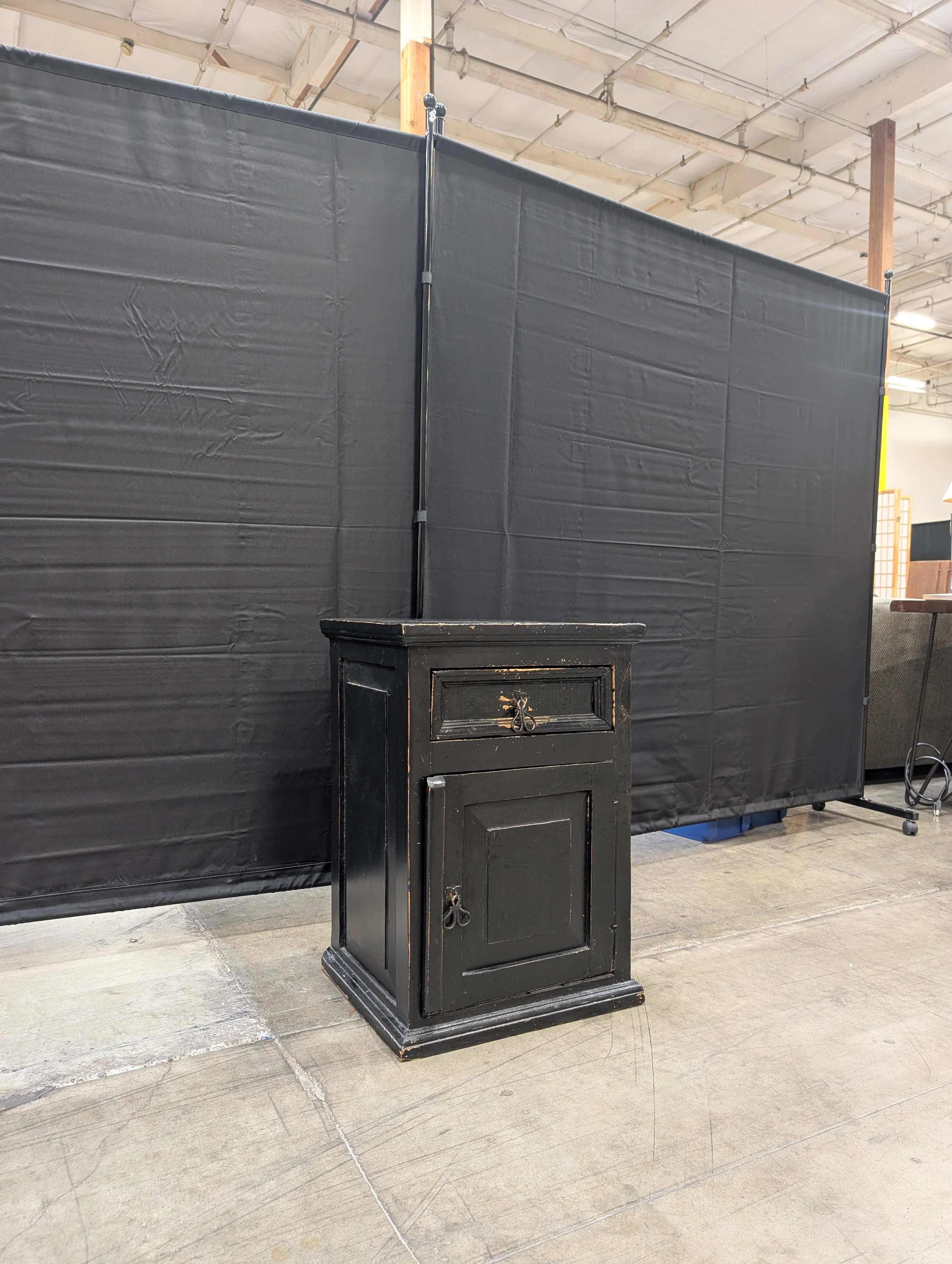 Rustic Black Wood Nightstand with Drawer and Cabinet - Image 3
